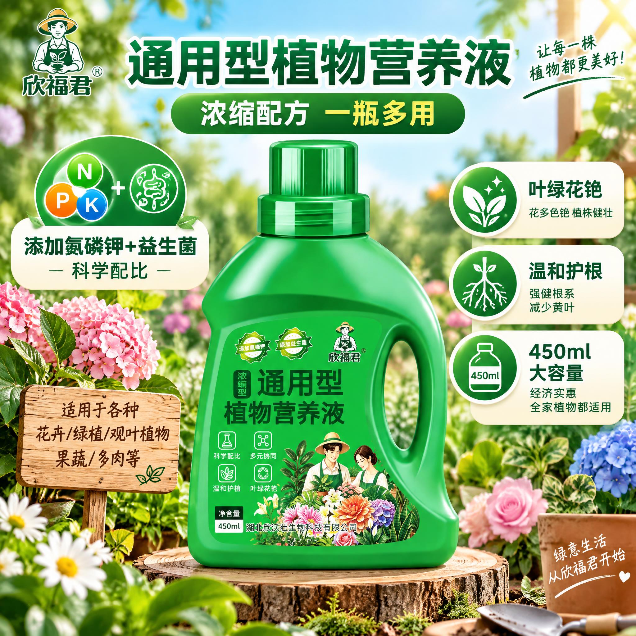 基于图中的欣福君通用型植物营养液产品，生成淘宝天猫电商主图，1… - 图片创意预览