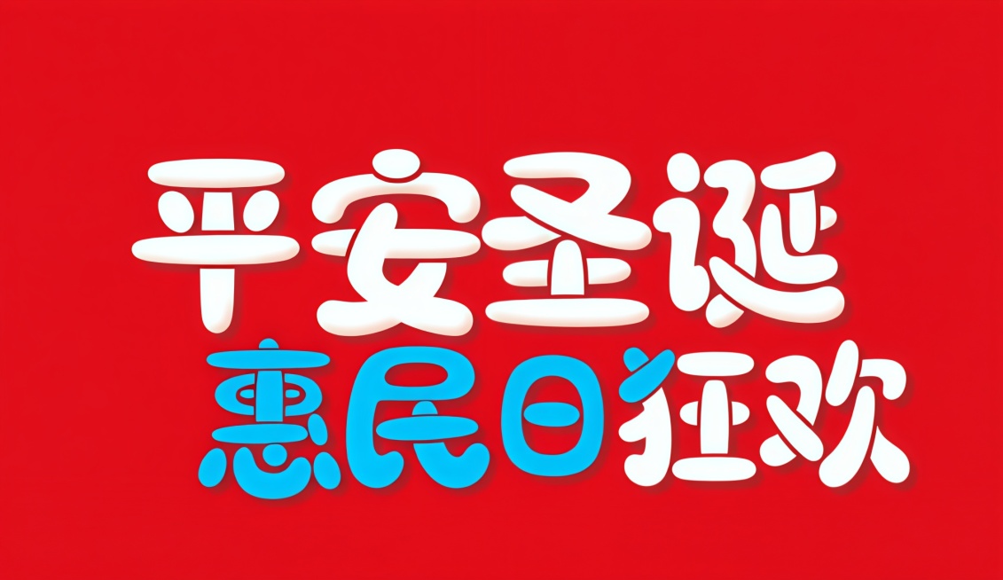 将图中圣诞元旦改为平安圣诞，双节同庆改为惠民日狂欢，字体颜色风格样式保持不变，并保证字体不缺失，保持完整预览效果