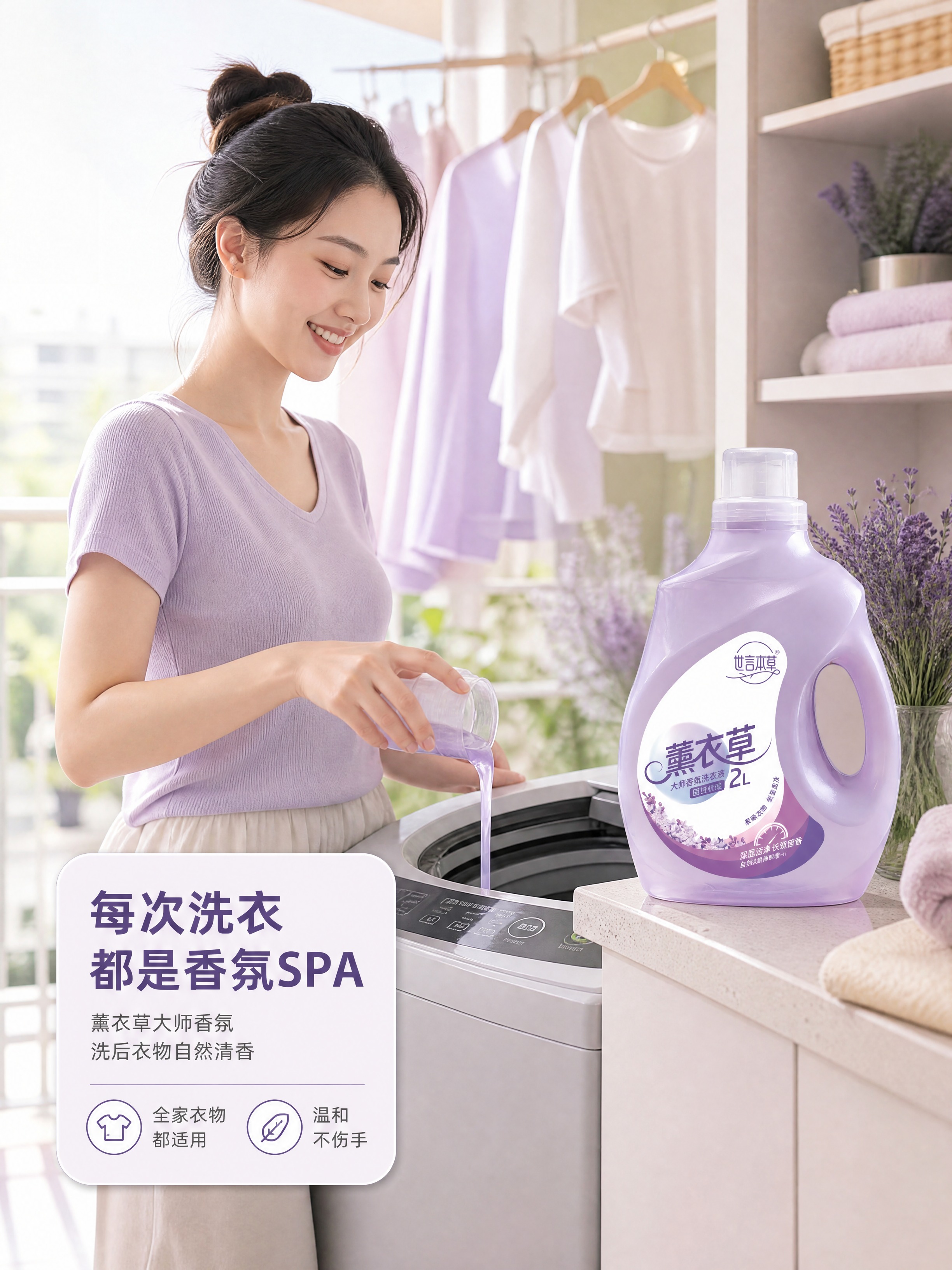 [商品] 使用【图1】世言本草薰衣草大师香氛洗衣液2kg桶装正… - 图片创意预览