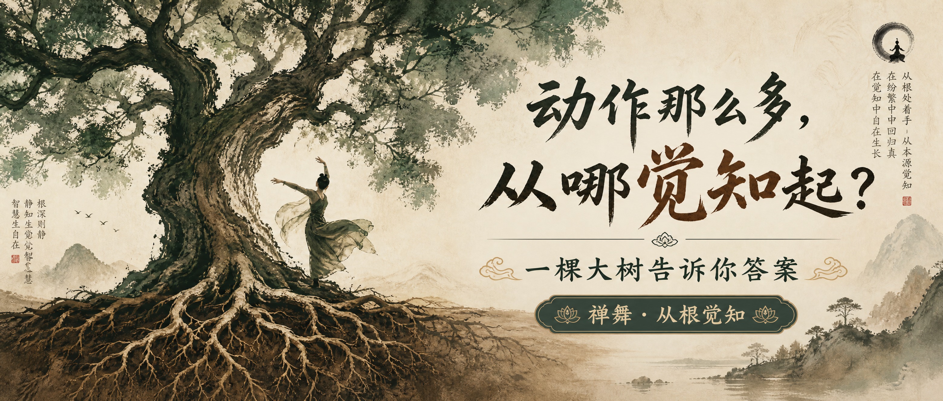 公众号封面横版海报，禅意东方美学风格，水墨禅意，静谧深邃，富有… - 图片创意预览