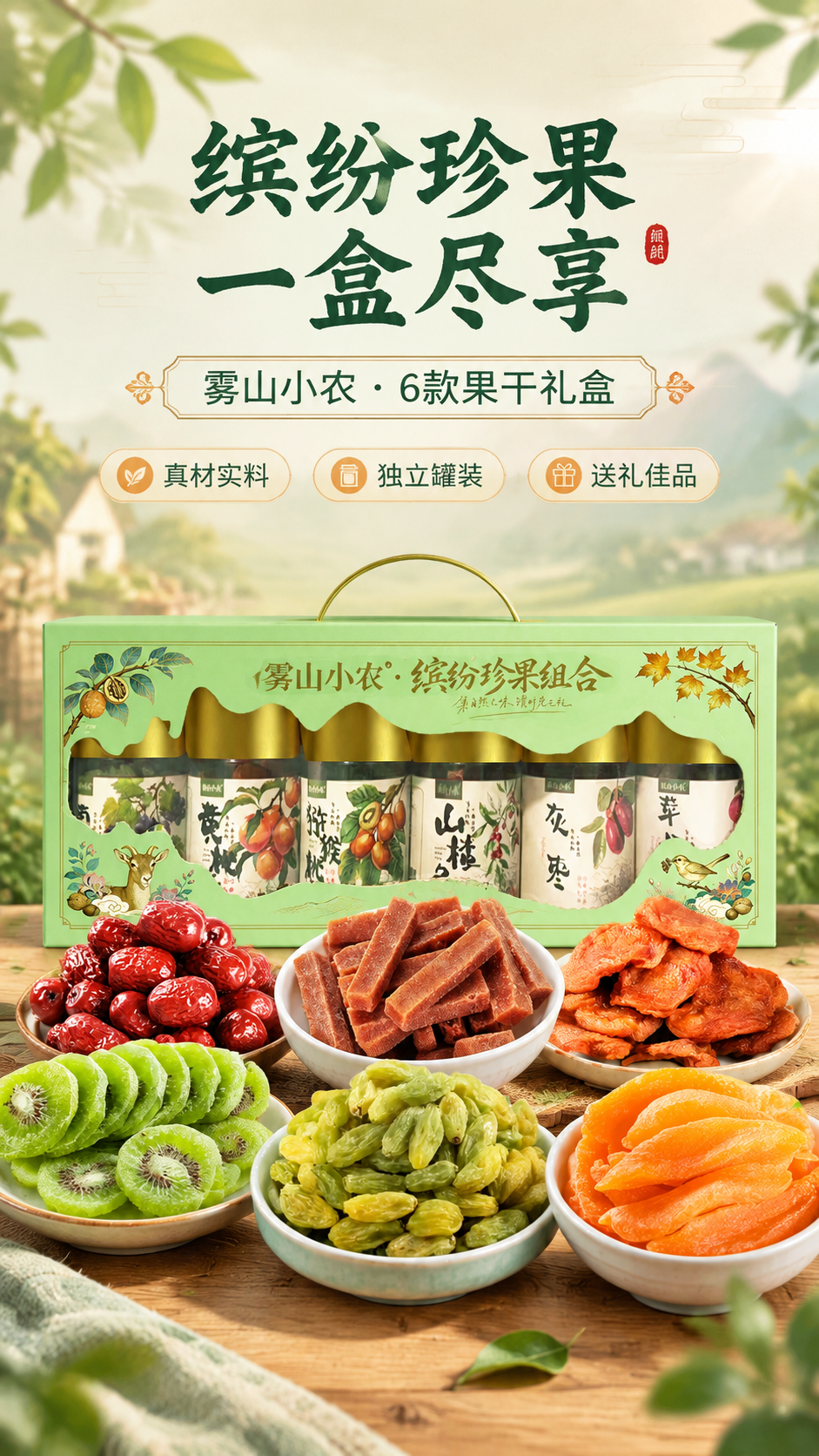[商品] 使用【图1】雾山小农缤纷珍果组合礼盒；保留浅绿色国潮… - 图片创意预览