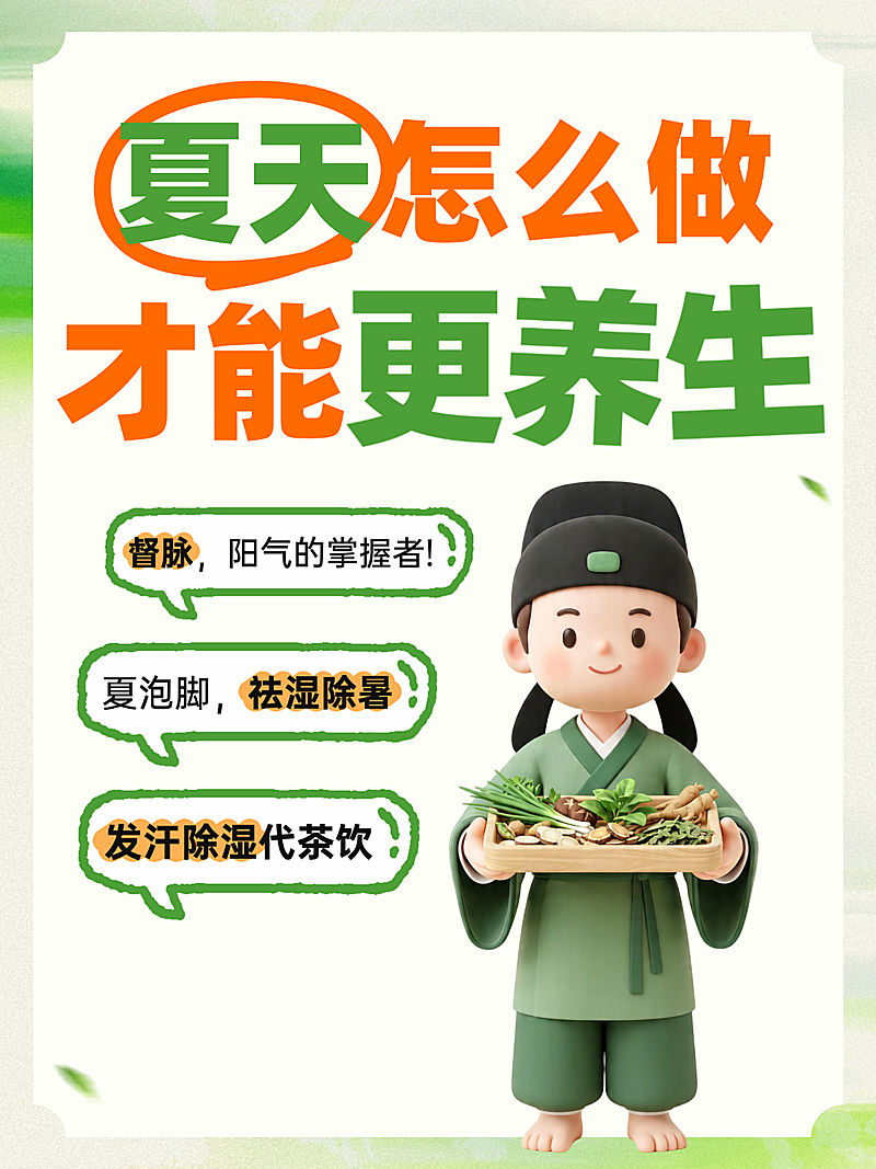 夏季养生中医知识科普软3D卡通人物小红书封面