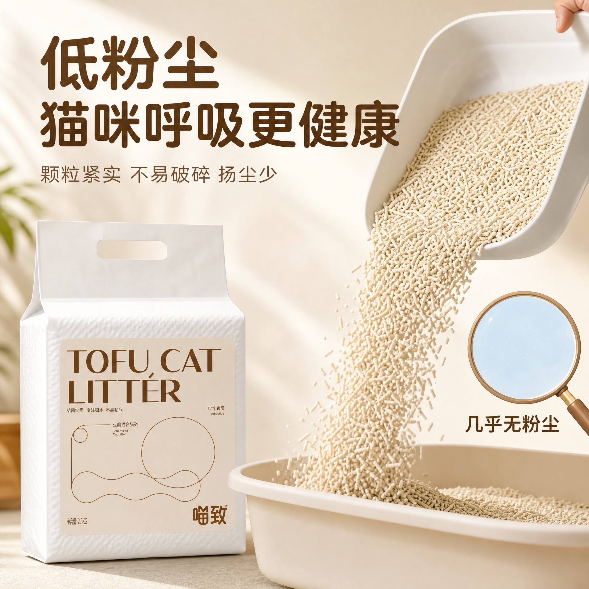 [主图-19] 喵致豆腐混合猫砂 低粉尘 倒砂无尘展示。 [统… - 图片创意预览