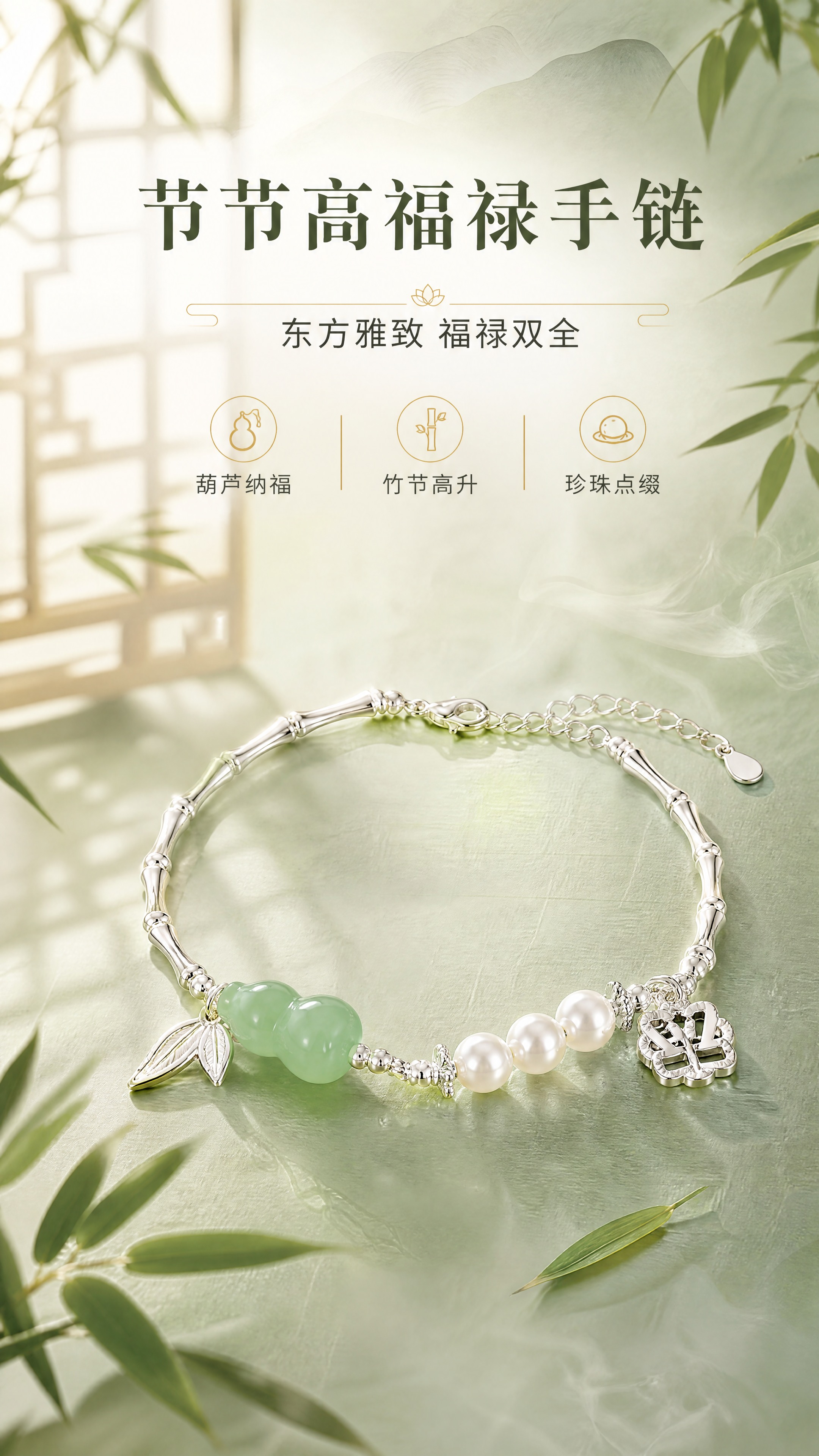 [商品] 使用【图1】节节高福禄手链；保留银色竹节链、绿色葫芦… - 图片创意预览