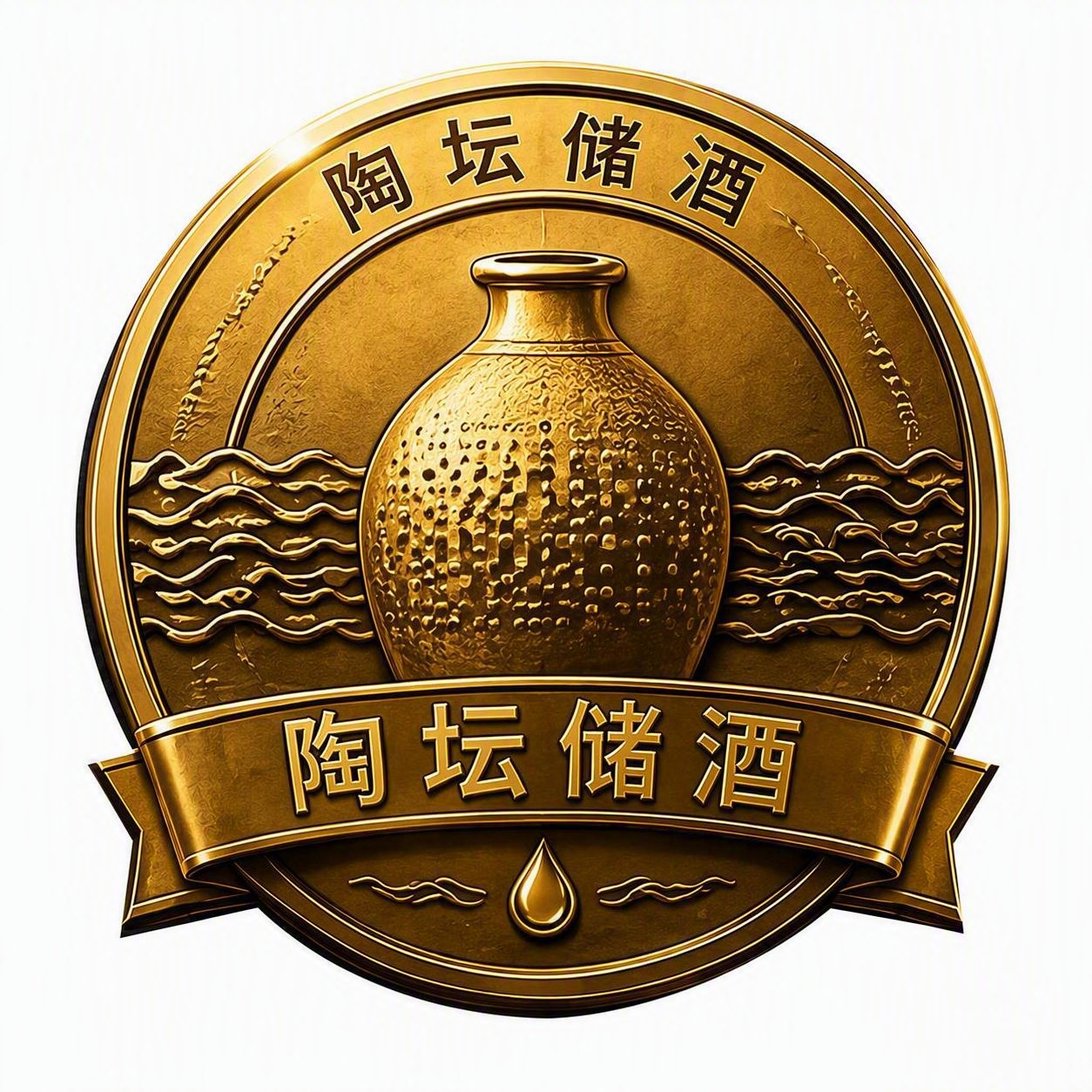 基于参考图中的陶坛储酒金色徽章，去除陶坛两侧的耳朵（把手），将… - 图片创意预览