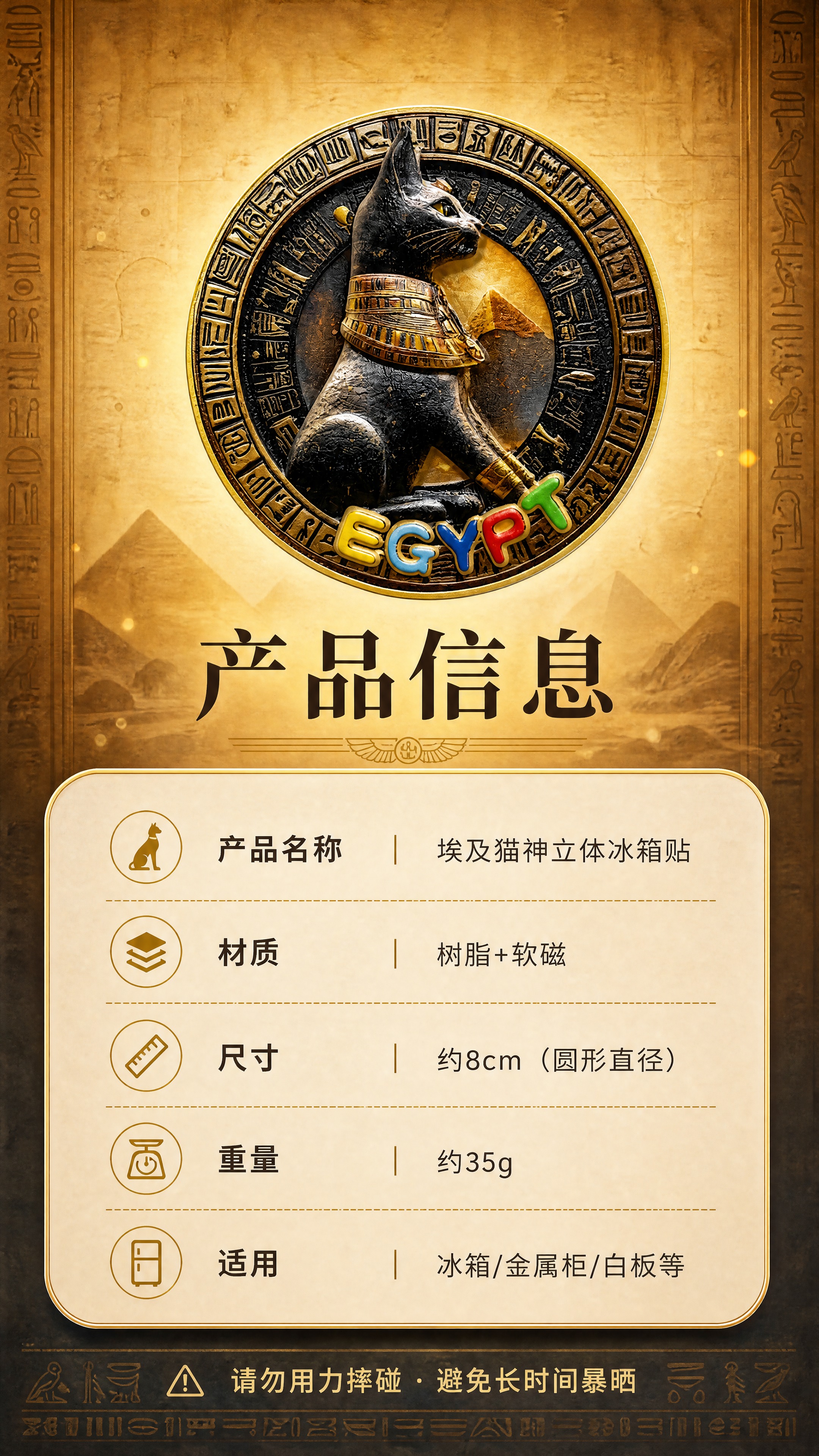 [商品] 使用【图1】古埃及猫神贝斯特立体浮雕圆形冰箱贴；保留… - 图片创意预览