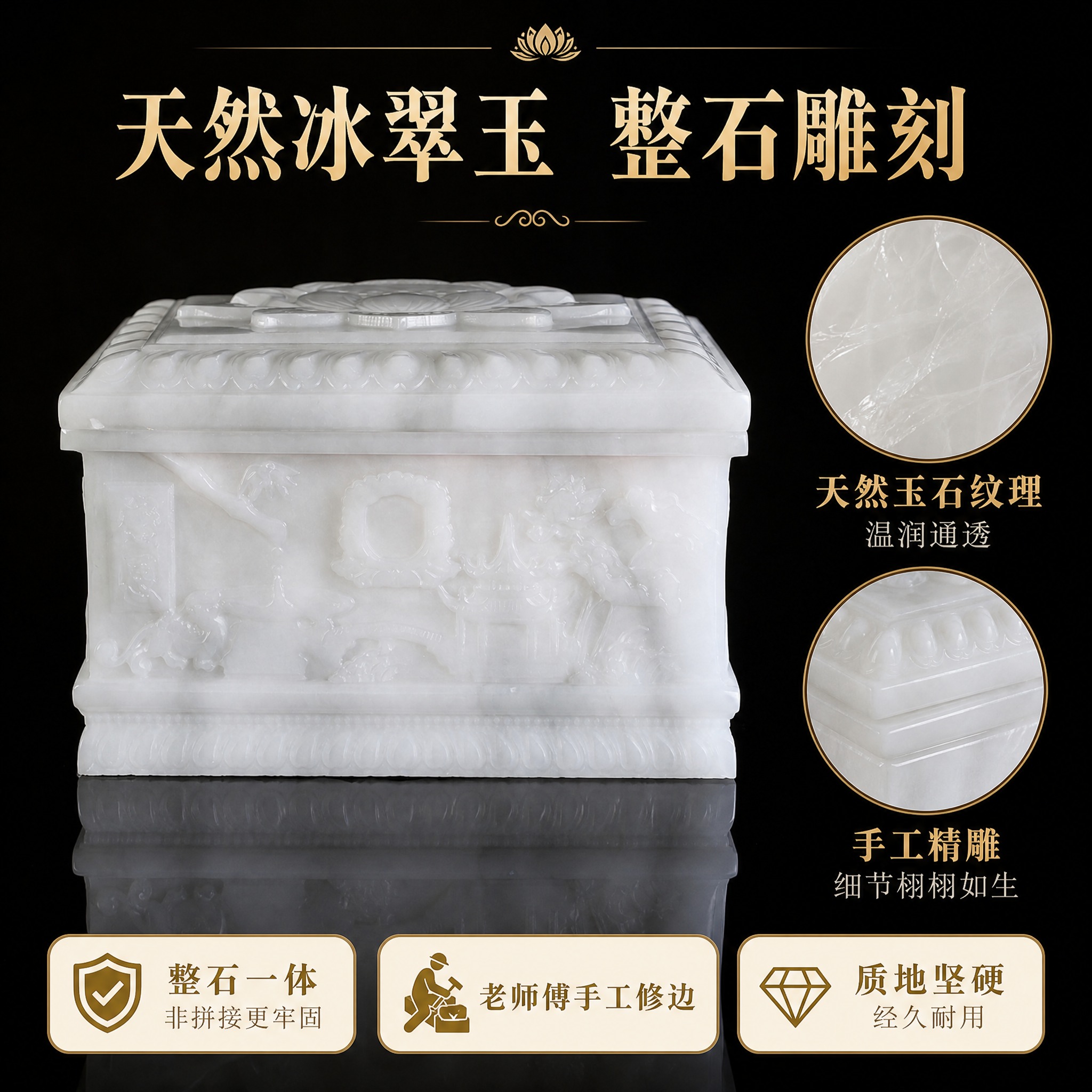 [主图-3] 材质细节：冰翠玉天然石材质感与雕刻工艺细节展示。… - 图片创意预览