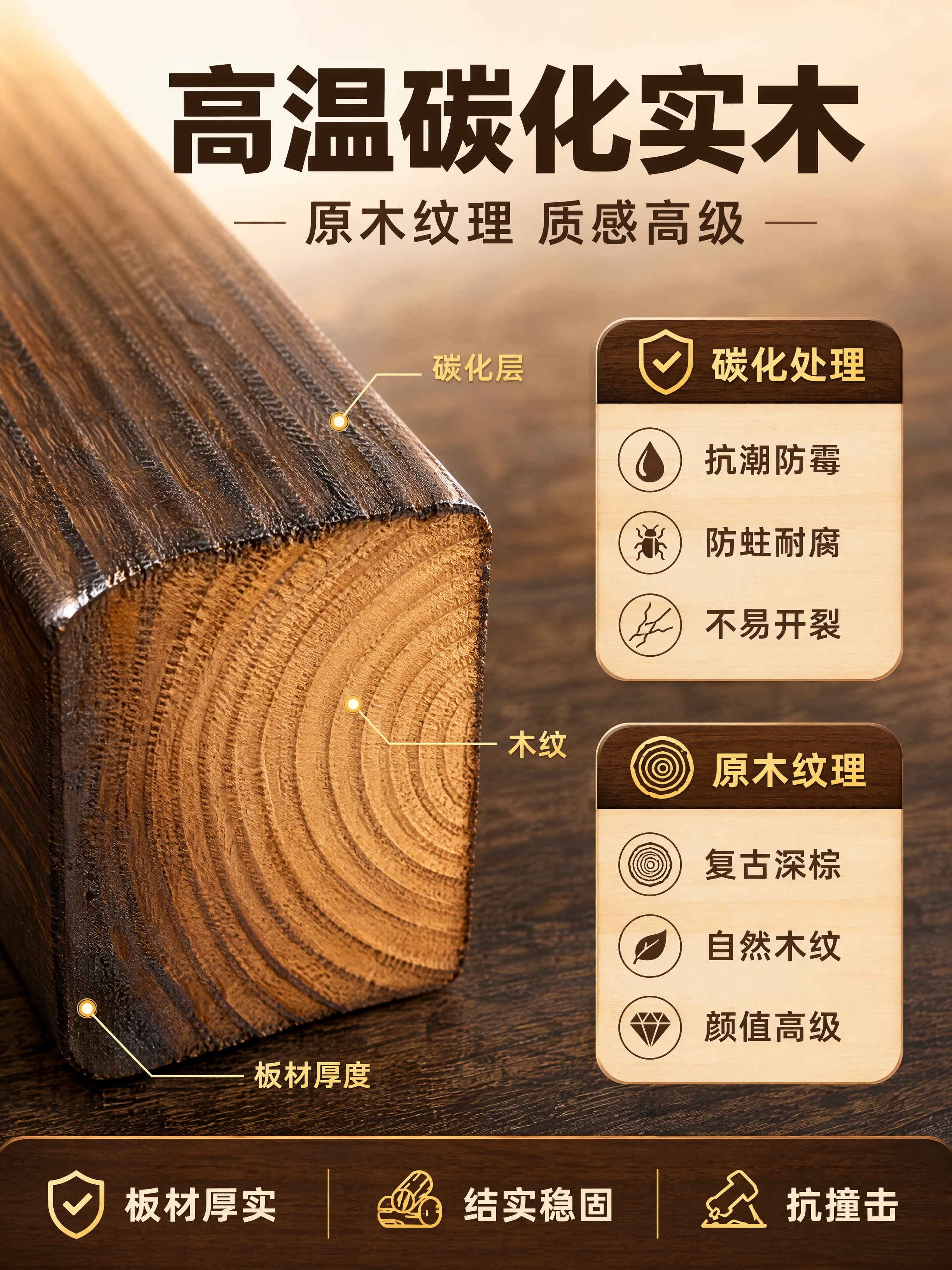 [商品] 使用【图1】碳化实木围栏局部截面；保留原木碳化色、木… - 图片创意预览