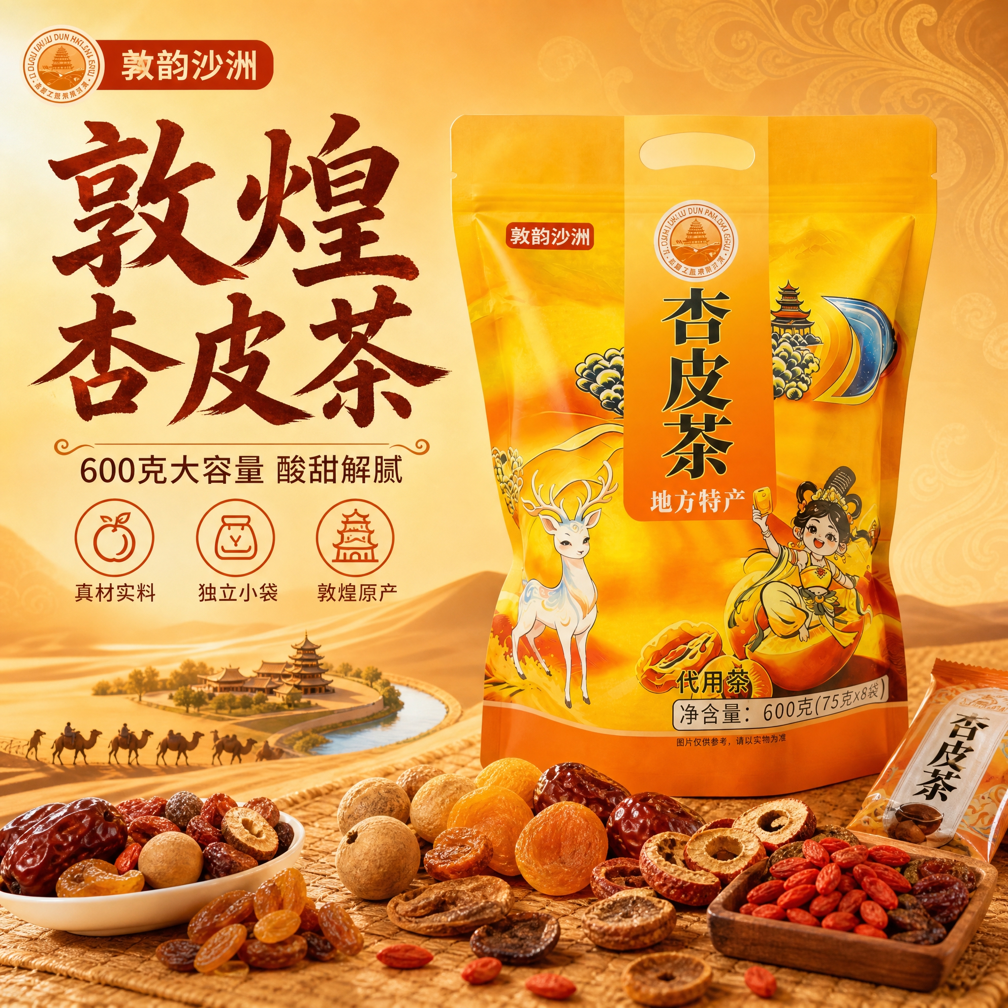 [主图-1] 敦煌杏皮茶首图 突出600克大容量与敦煌原产风味… - 图片创意预览