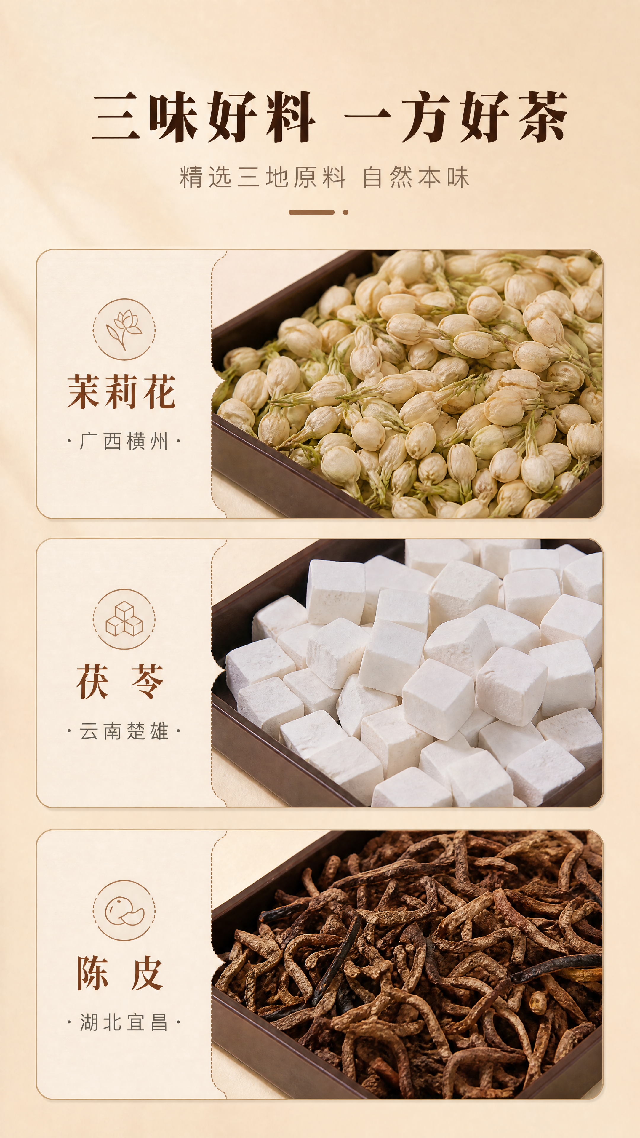 [商品] 使用【图1】三味组合原料（陈皮丝、茯苓丁、茉莉花），… - 图片创意预览