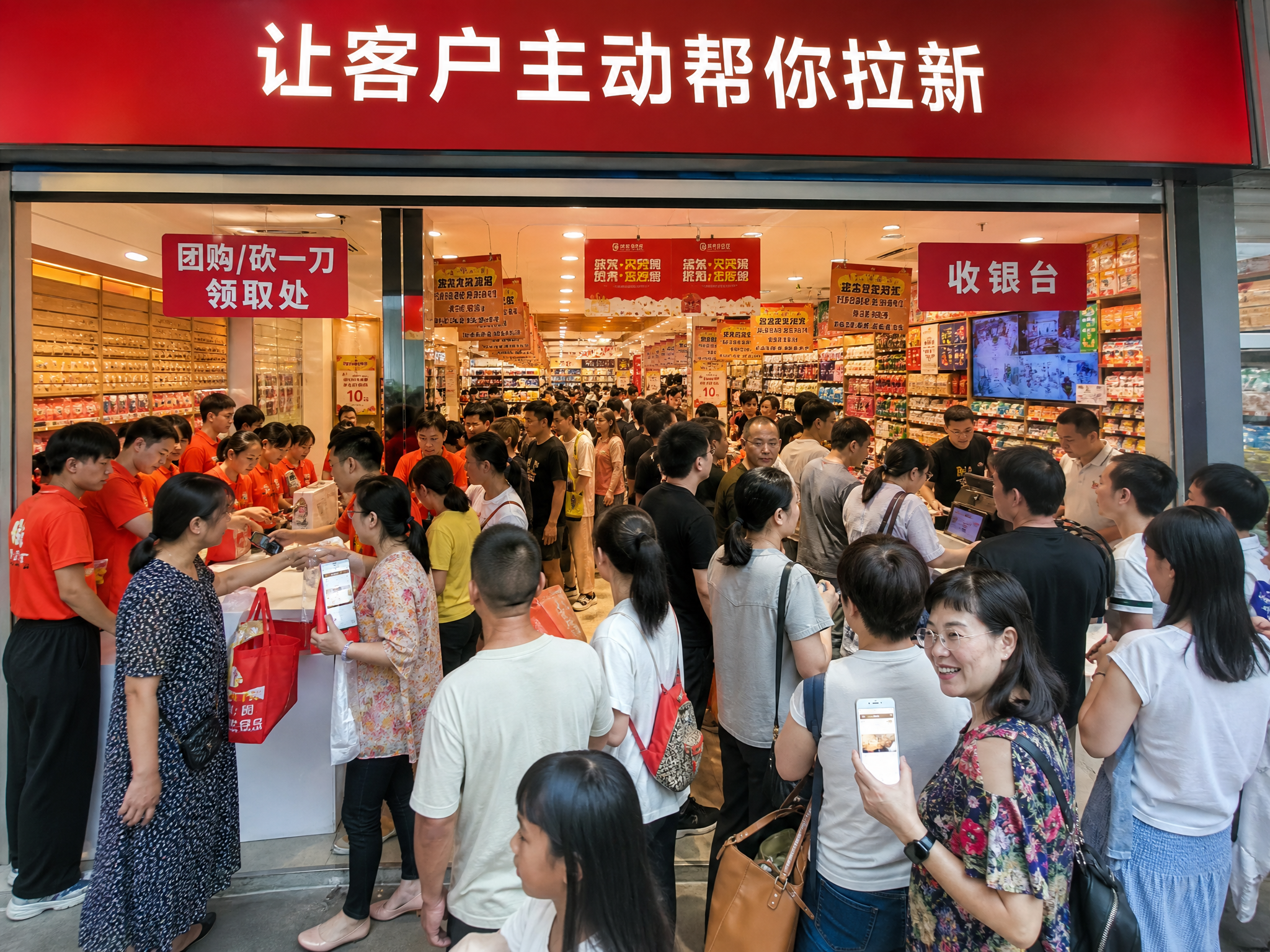 写实风格的实体店场景，4:3比例。画面中一家热闹的实体店铺门口… - 图片创意预览