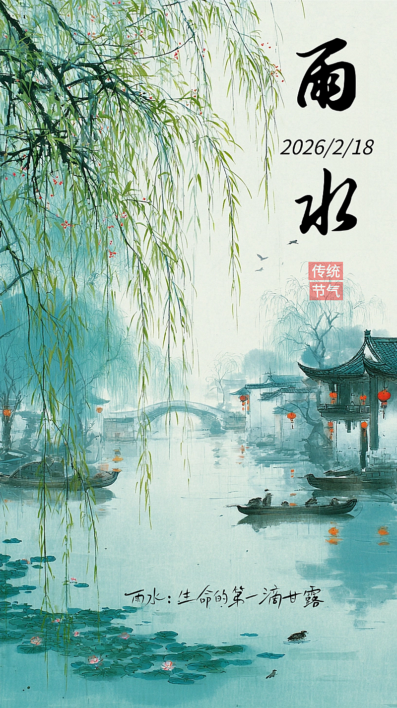 雨水节气祝福竖版海报