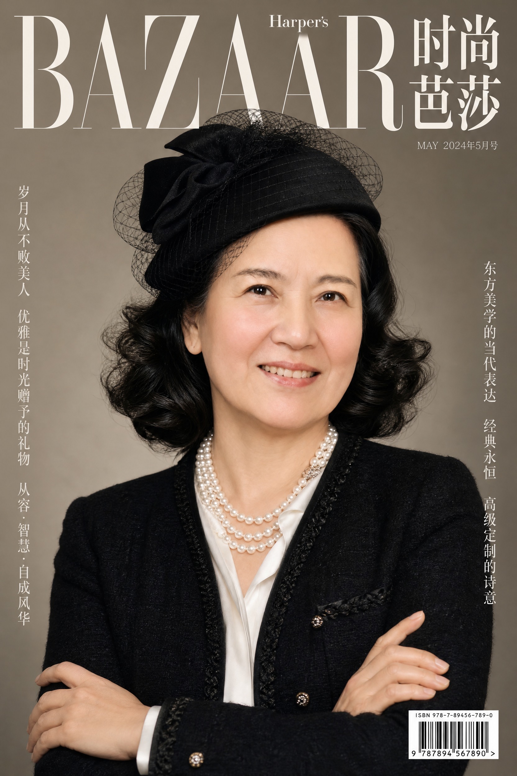 中国高端时尚杂志封面，40多岁优雅东方女性，保留参考图的人脸特… - 图片创意预览