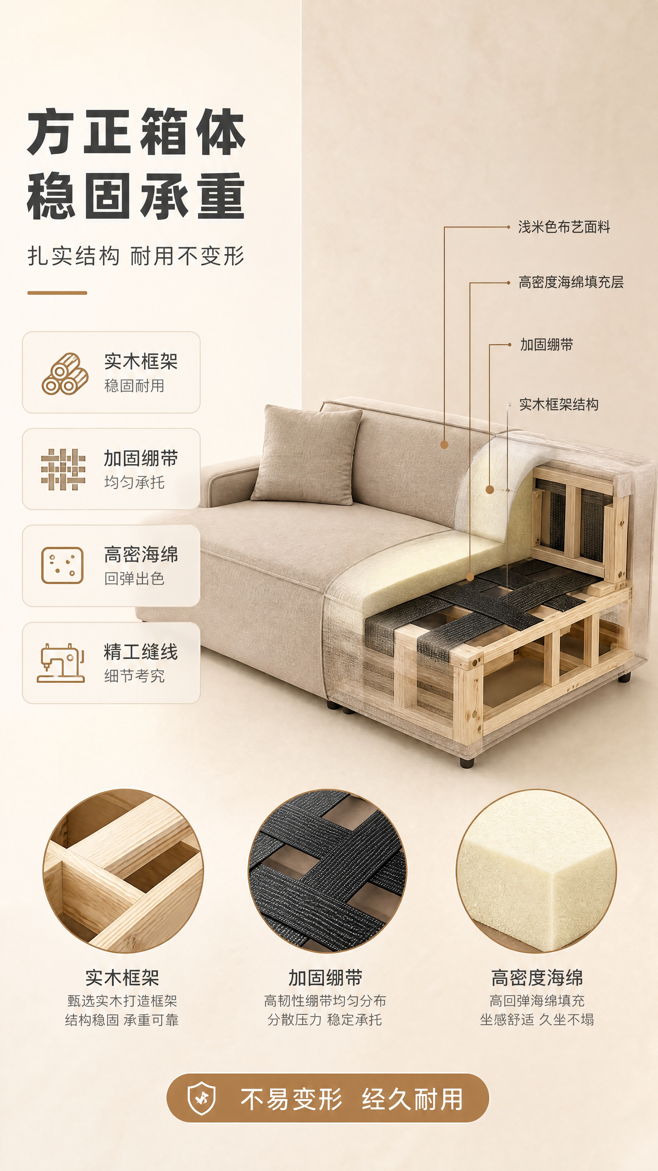 [商品] 使用【图1】浅米色布艺模块化沙发；保留方正箱体结构、… - 图片创意预览