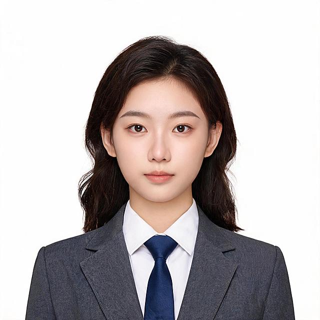 亚洲年轻女生，年龄20到30岁左右，正面免冠标准商务证件照，胸部以上胸像构图，人物居中端正，双肩平齐，平视镜头，表情自然平和，露出双耳与眉毛。身穿剪裁合身的正装西装外套，随机女生发型，内搭挺括纯白色正装衬衫，简约商务领带，服装平整无杂乱褶皱。标准纯白色证件照背景，背景均匀纯净无杂色无阴影。专业影棚正面柔光布光，面部光影均匀通透，无生硬阴影与阴阳脸，肤色自然真实，轻微均匀肤色保留原生皮肤纹理，无过度磨皮。超写实摄影质感，300DPI 高清锐利，专业证件照标准，正式稳重，细节真实自然，外貌不同，区别于前四张
