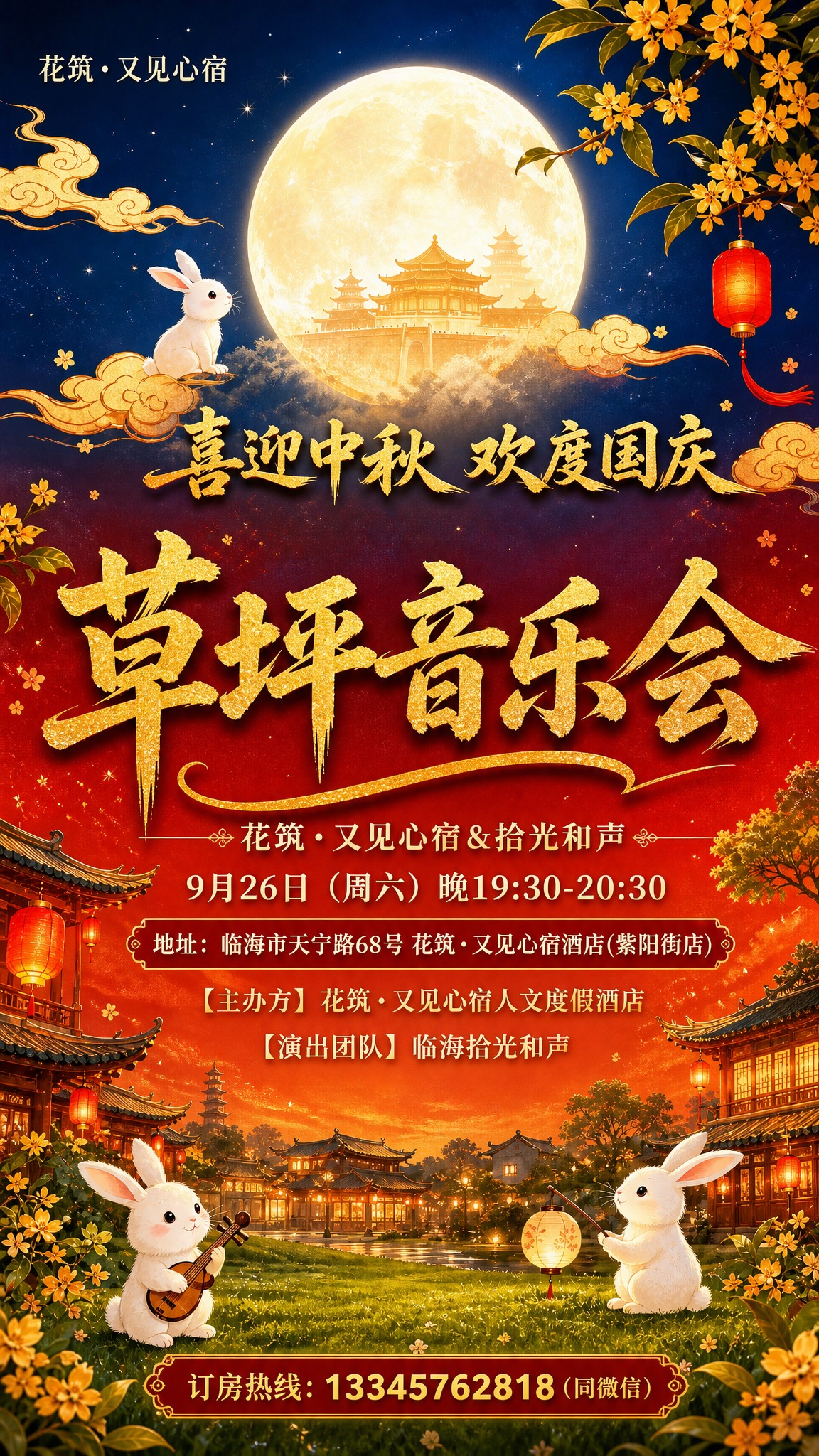 基于参考图修改中秋国庆草坪音乐会海报：1. 将"喜迎中秋 欢度… - 图片创意预览