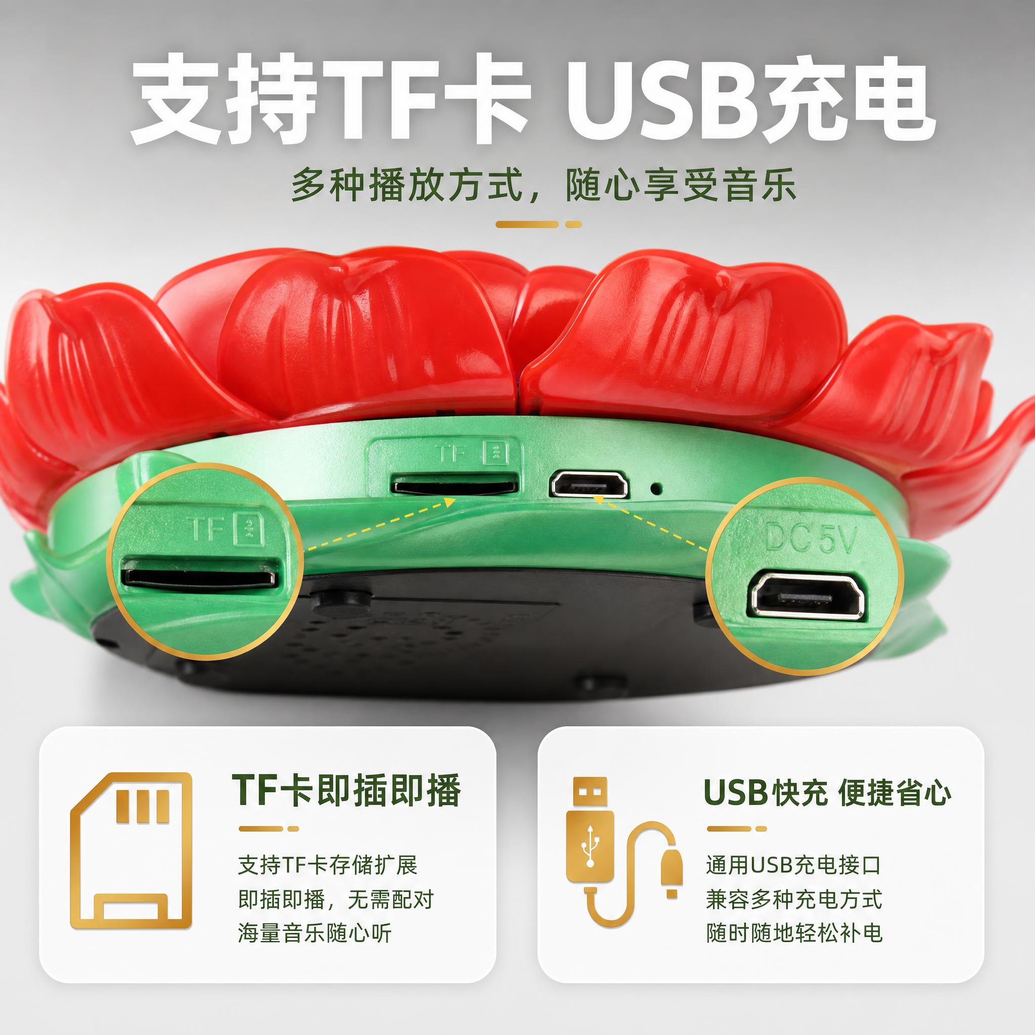 [主图-3] 产品结构与功能证据，展示支持TF卡与USB充电的… - 图片创意预览