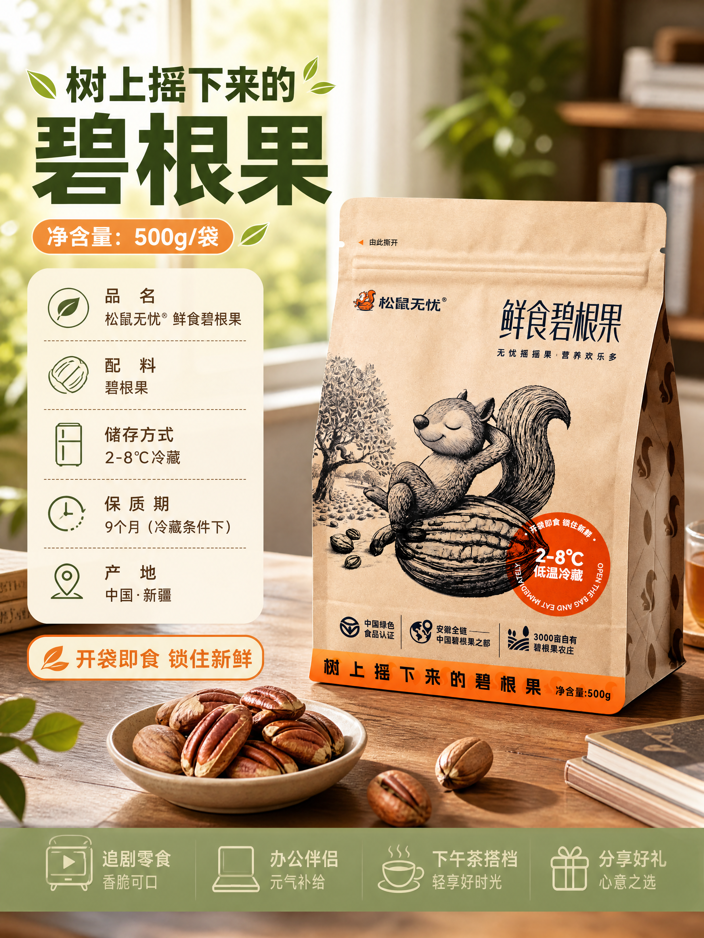 [商品] 使用【图3】【图4】松鼠无忧鲜食碧根果500g包装；… - 图片创意预览