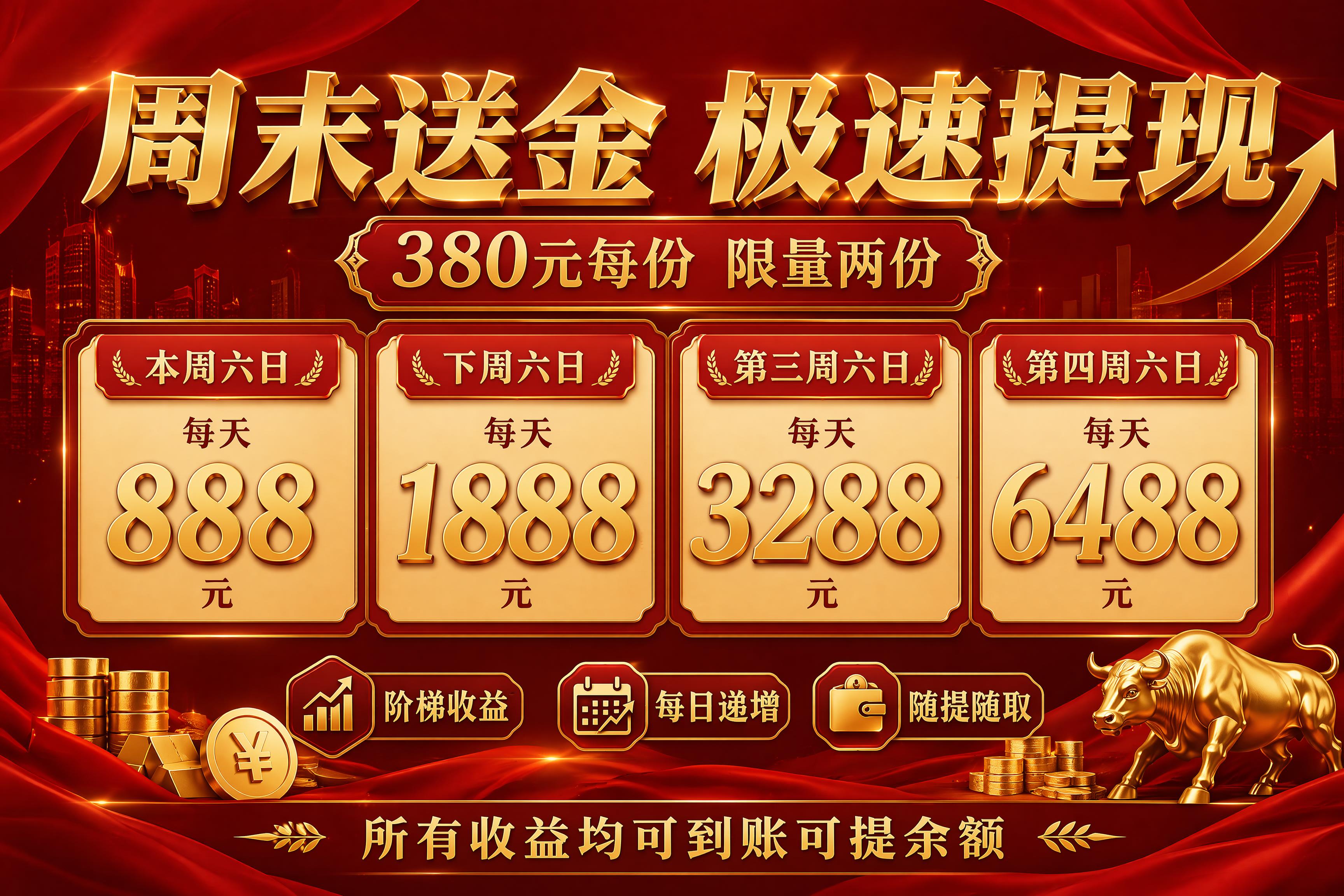 高端金融活动促销海报，红金配色商业风格，主标题"周末送金 极速… - 图片创意预览