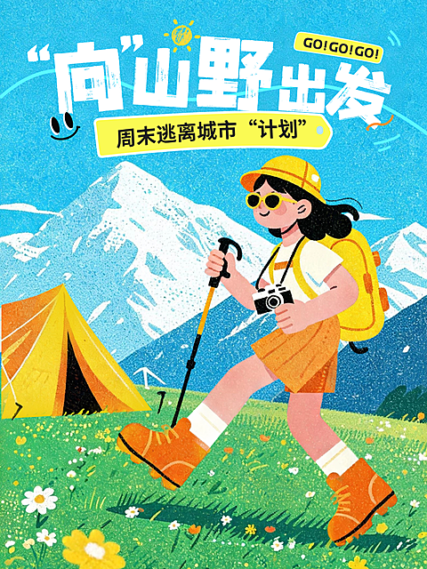 夏季出游暑期旅行卡通可爱多巴胺色彩小红书封面图