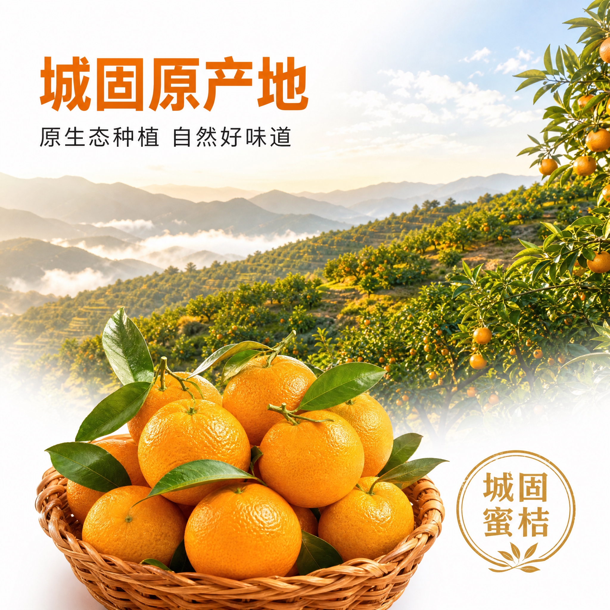 [主图-2] 城固蜜桔产地溯源图，突出城固原产地原生态果园环境… - 图片创意预览