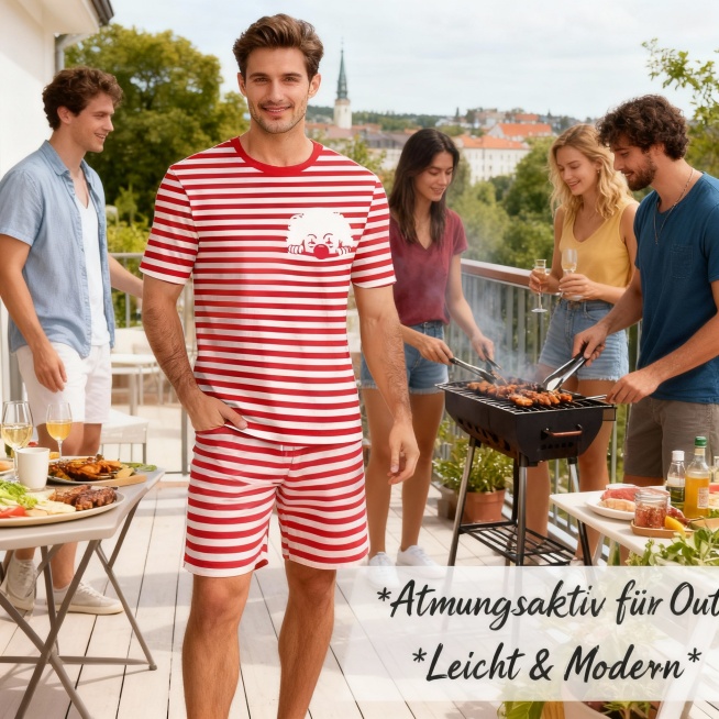 1.Amazon A+ Hauptbild für Herren Karneval Ringelshirt, Frontansicht des roten-weißen gestreiften T-S预览效果