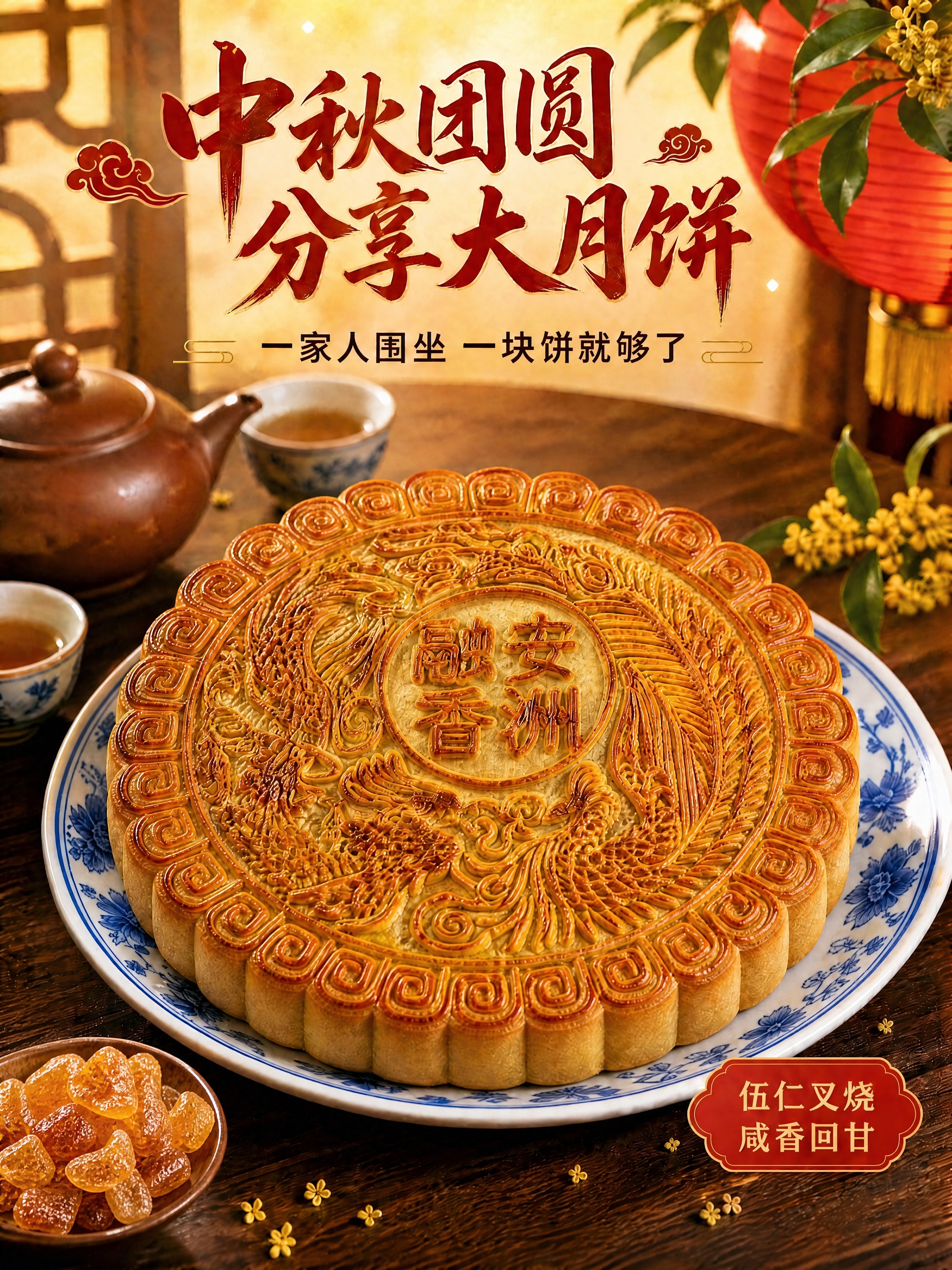 [商品] 使用【图1】中秋团圆完整大月饼场景图；保留月饼、青花… - 图片创意预览