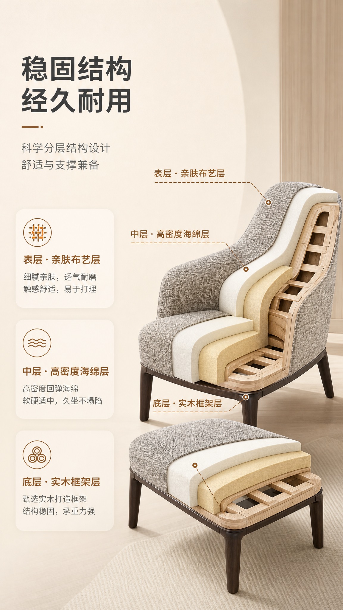[商品] 使用【图1】浅棕灰色布艺单人沙发椅+脚踏套装；保留整… - 图片创意预览