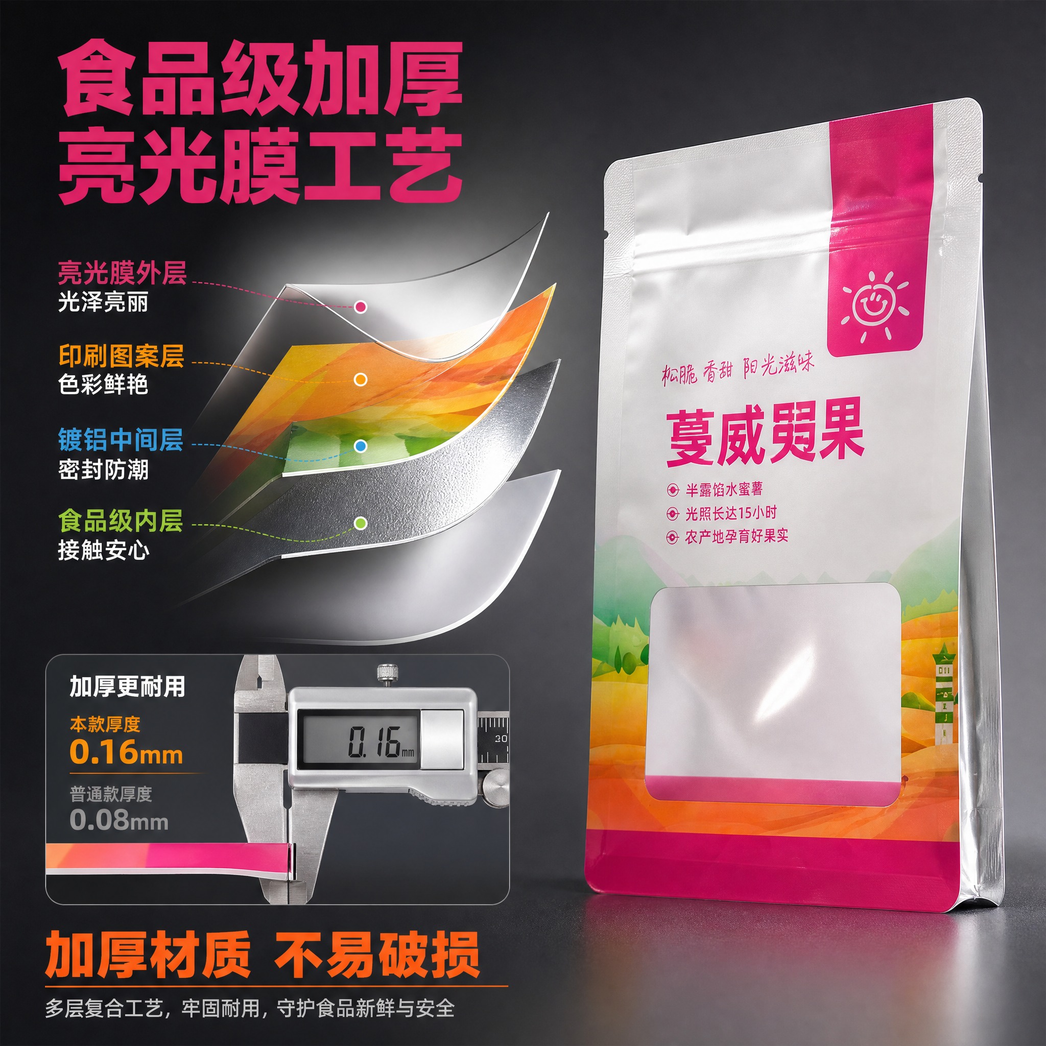 [主图-5] 主题：材质厚度与亮光膜质感展示，突出食品级加厚品… - 图片创意预览