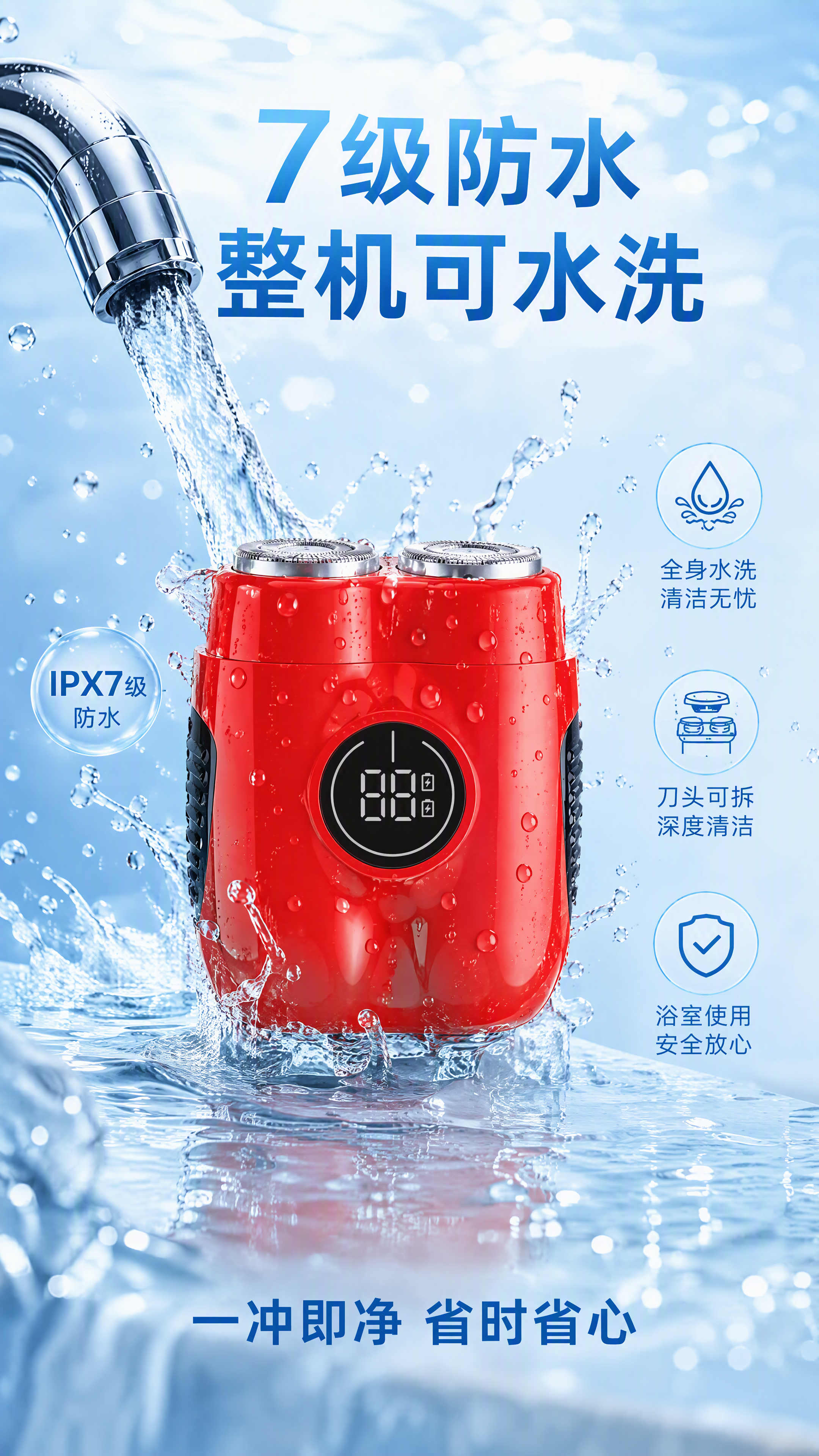 [第11张] 7级防水+全机水洗页。本张使用【图2】作为产品主… - 图片创意预览