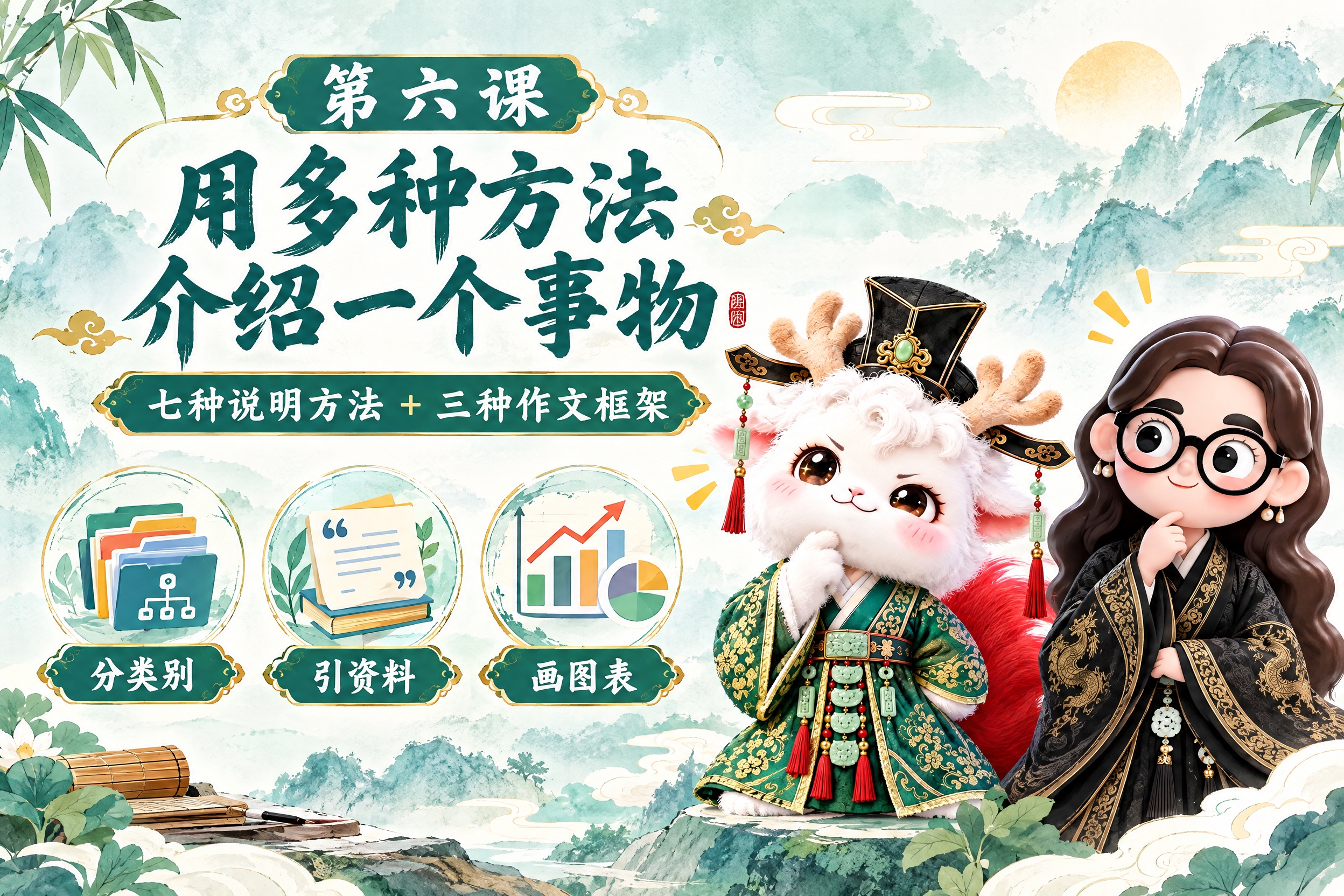 横版6寸比例的课程封面设计，大标题为"第六课 用多种方法介绍一… - 图片创意预览
