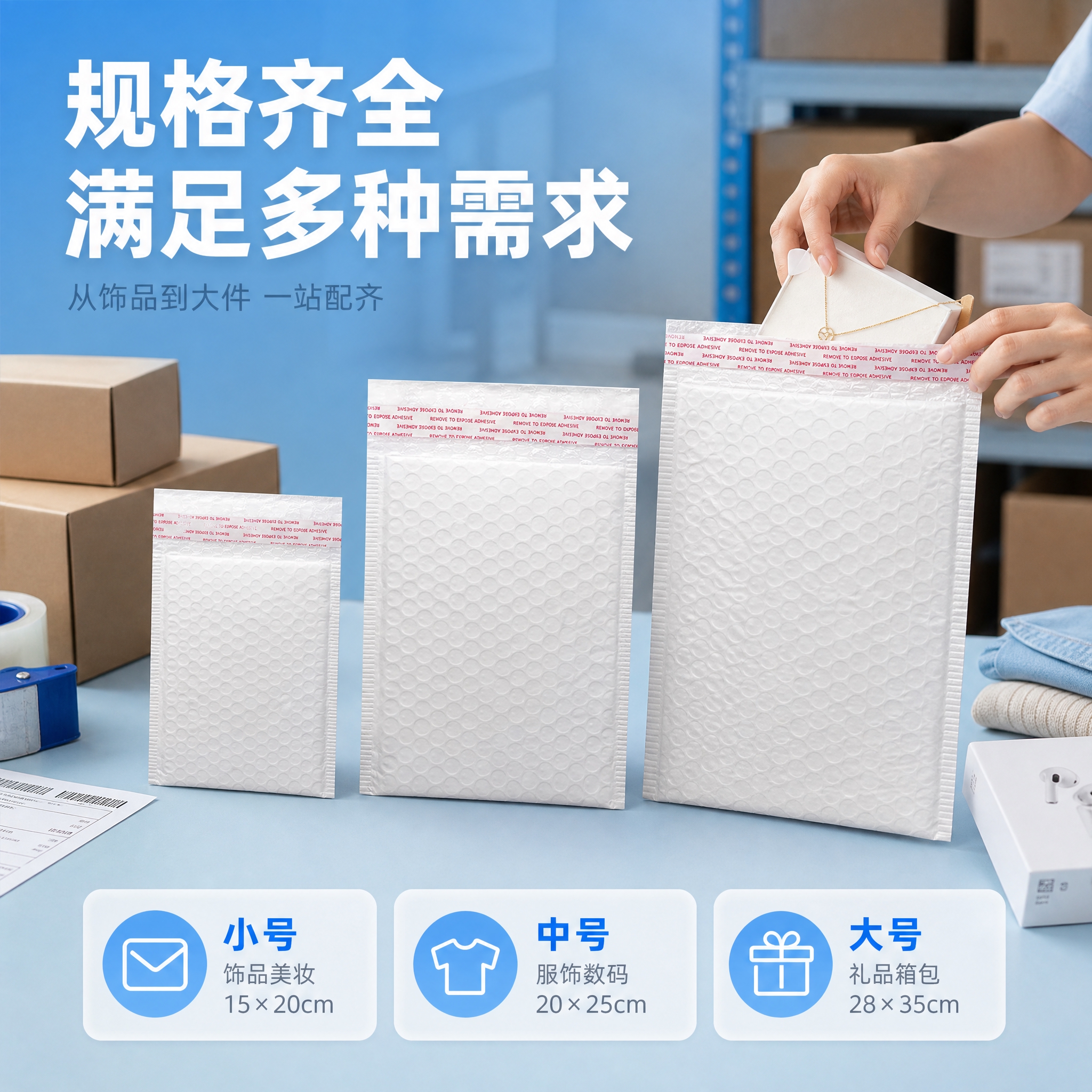 [主图-4] 使用场景与规格 气泡袋多规格展示 电商打包发货场… - 图片创意预览