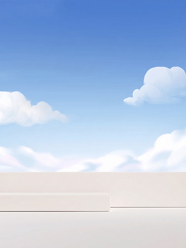 移除图片中所有的化妆品产品和文字，保留原背景，保留蓝天白云和浅色台面，保持整体风格和光影一致