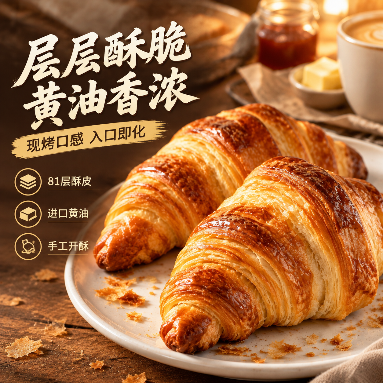[主图-1] 核心卖点图，突出可颂牛角包层层酥脆、黄油香浓、现… - 图片创意预览