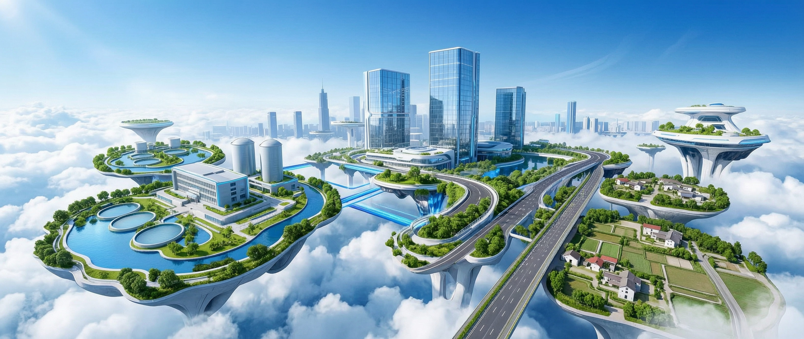 参考图风格：未来科技感悬浮城市，蓝天白云，悬浮岛屿，玻璃幕墙高… - 图片创意预览
