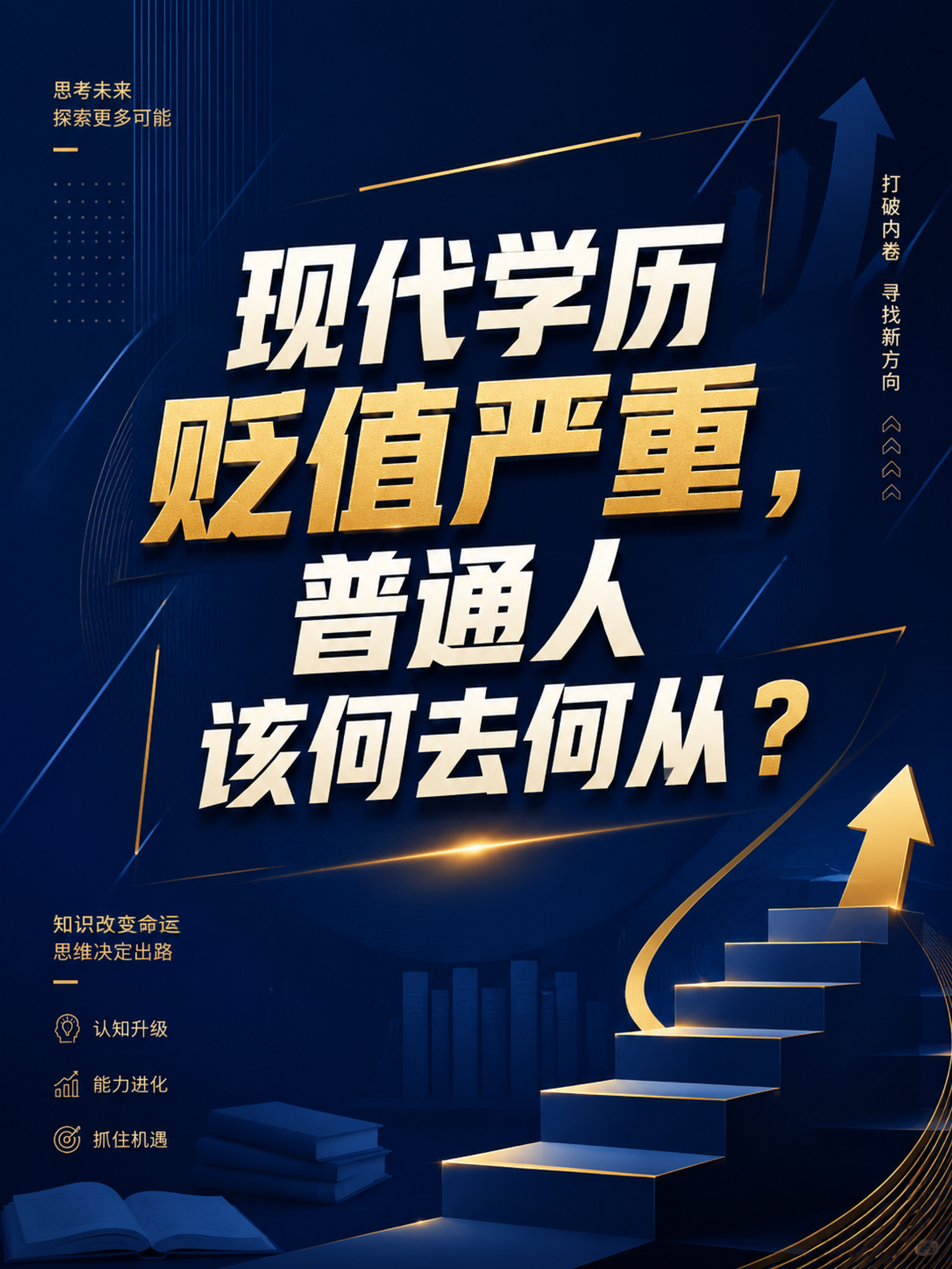 现代商务专业风格海报，竖版3:4比例，深蓝色与金色高级配色。画… - 图片创意预览