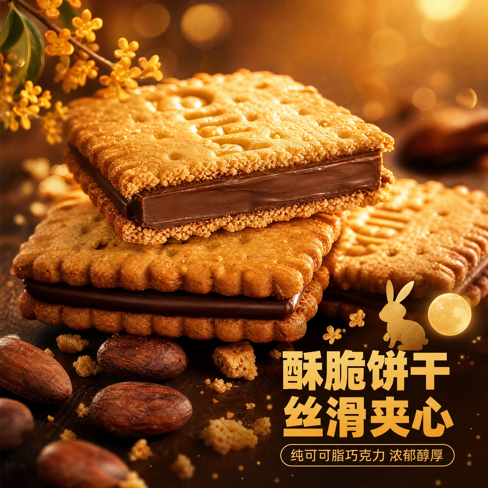 [主图-3] 细节与成分，微距展示饼干酥脆纹理与纯可可脂巧克力… - 图片创意预览