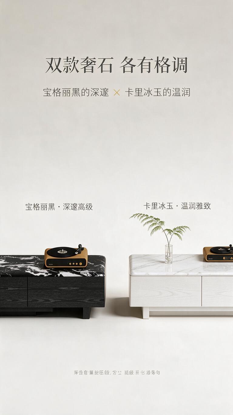 [第2张] 设计美学页-双色奢石电视柜材质叙事。本张使用【图1… - 图片创意预览