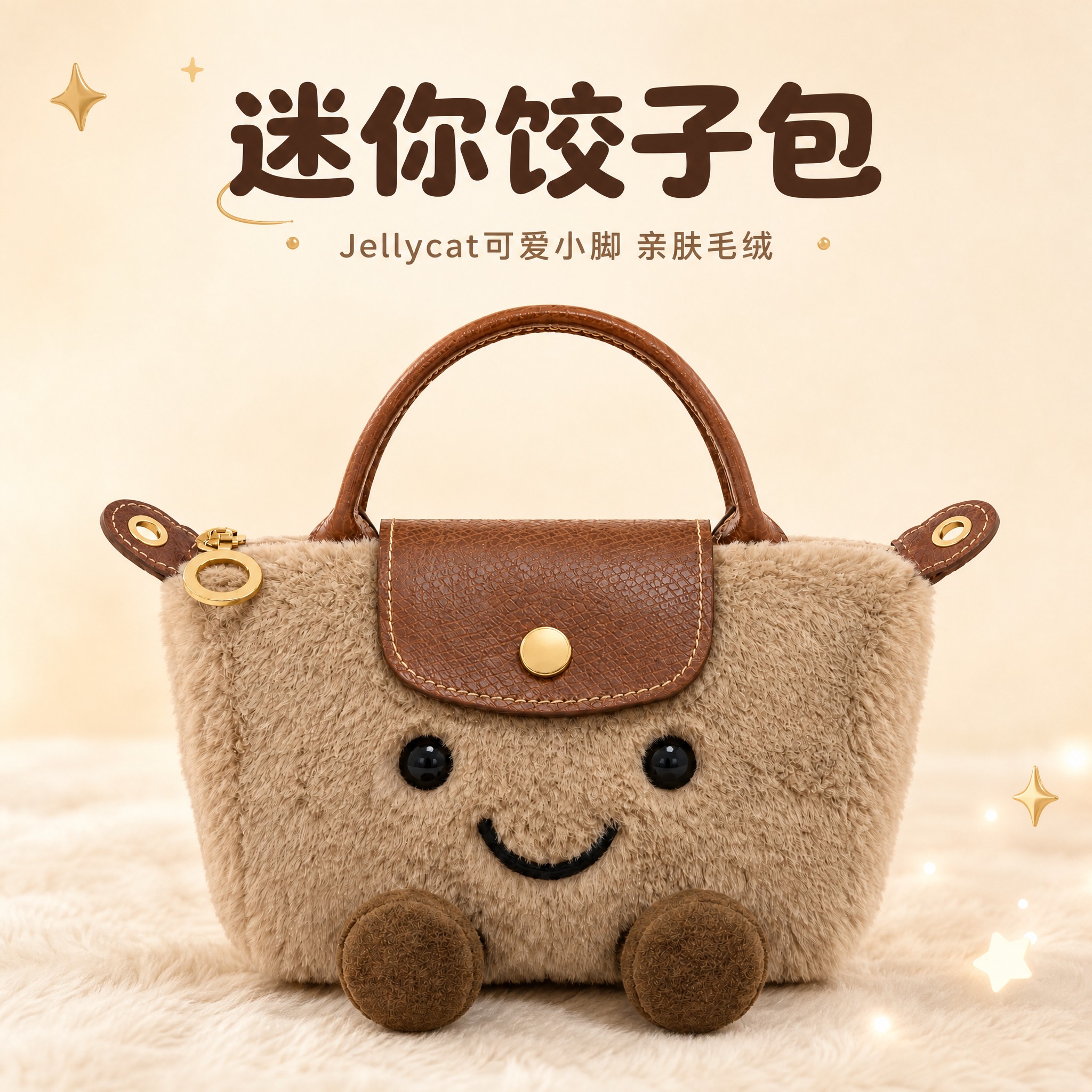 [主图-1] 迷你饺子包正面单品展示主图，突出完整包型与可爱笑… - 图片创意预览