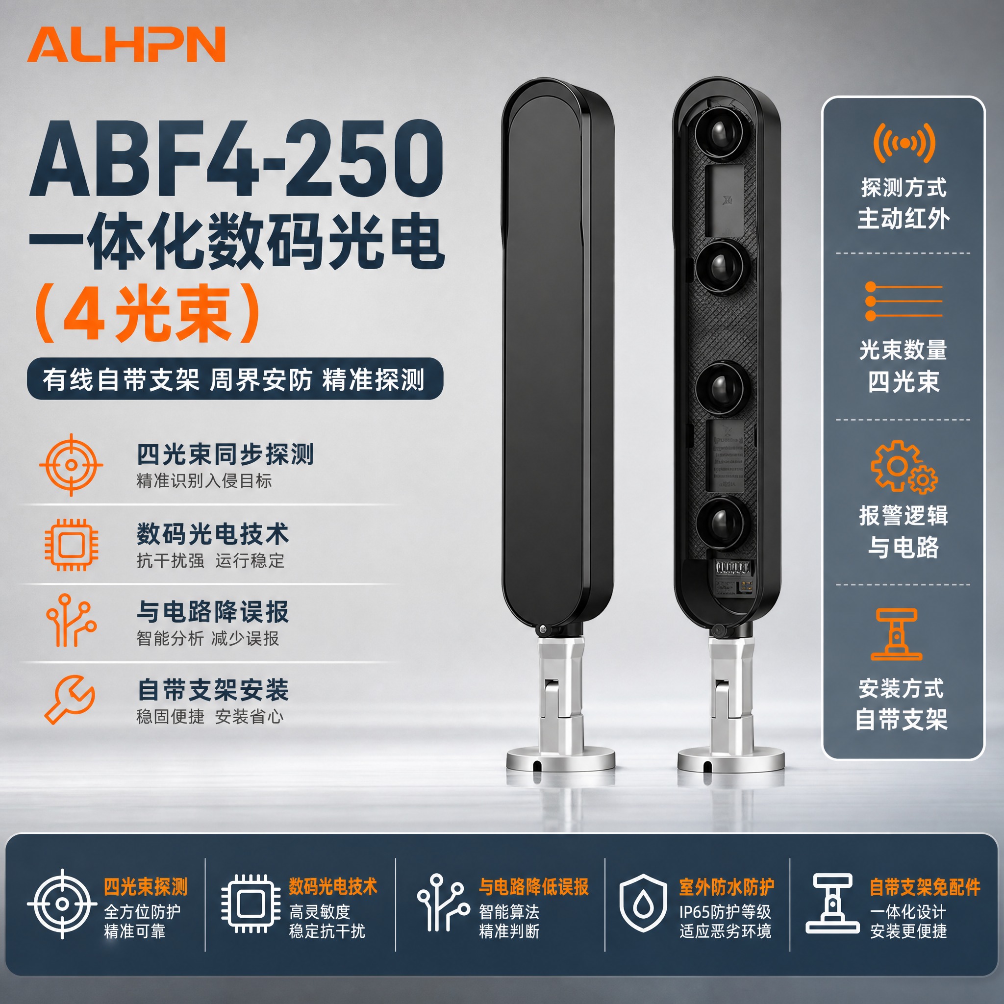 ABF4-250一体化数码光电（4光束）有线自带支架电商主图，… - 图片创意预览