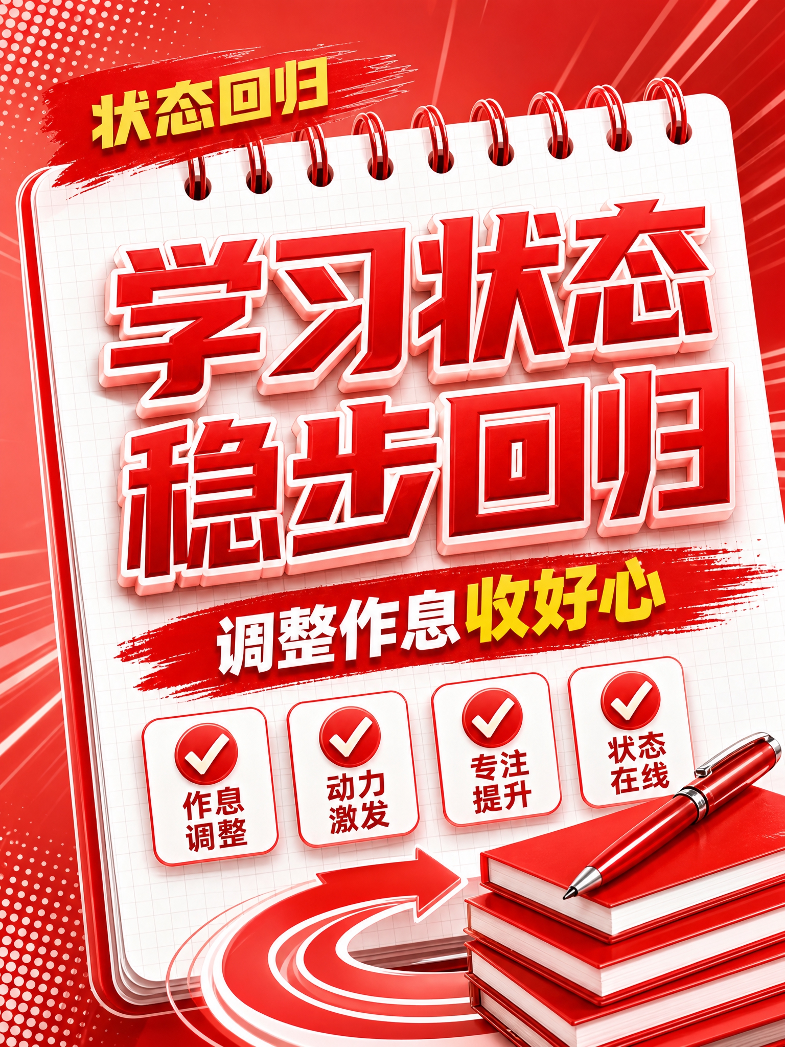 红色商务立体字风格开学季竖版海报，红色线圈笔记本构图布局。画面… - 图片创意预览
