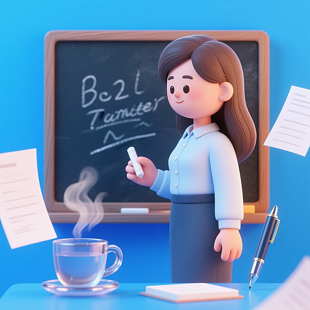 卡通感十足的软3D风设计，教师形象生动，黑板与教具细节丰富，整体风格温馨可爱。