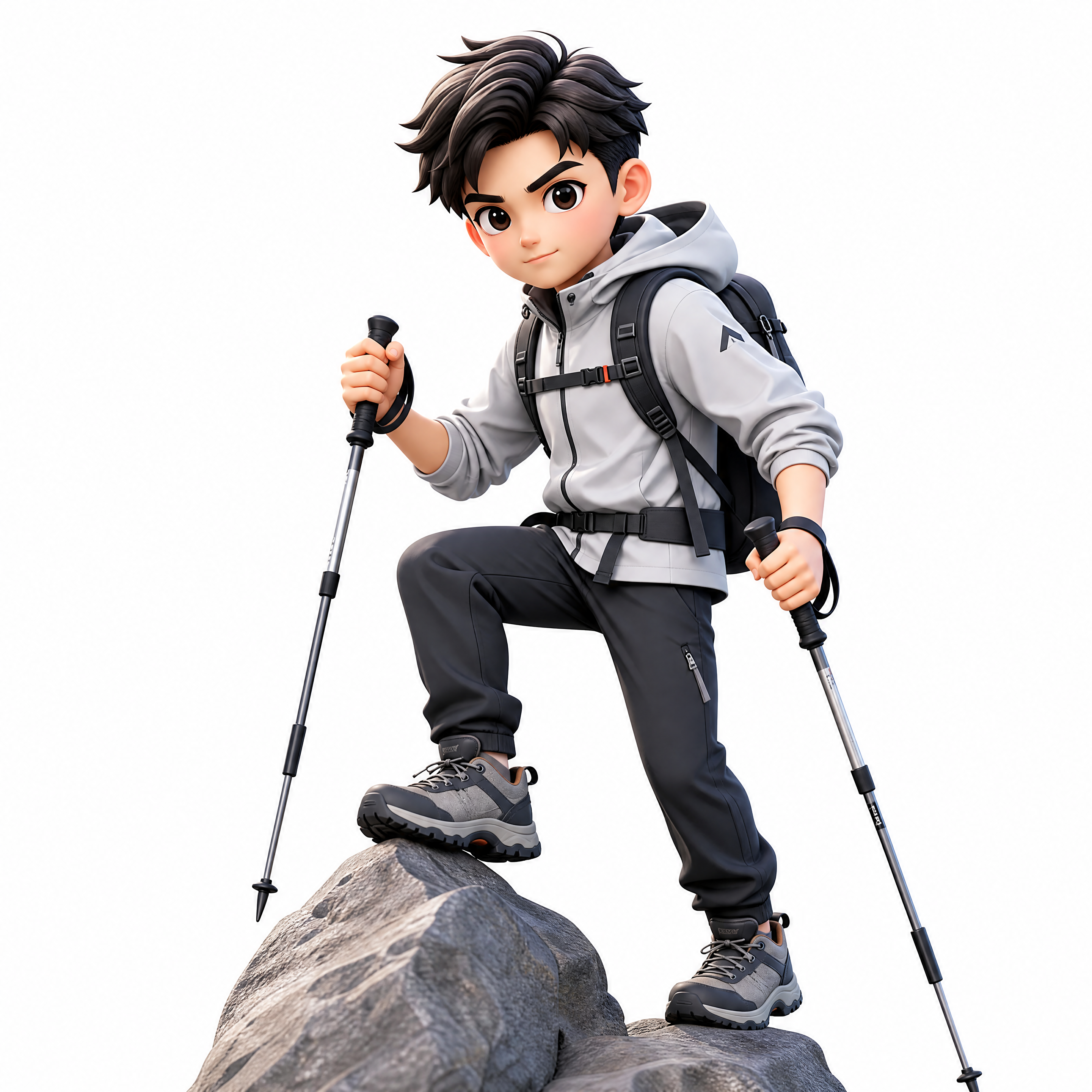 Q版3D卡通风格年轻男性正在爬山，三渲二效果，潮流运动穿搭，身… - 图片创意预览