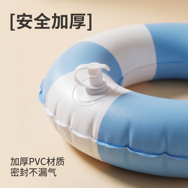 [主图 3] 乌龟专用游泳圈材质细节展示
[氛围风格] 温馨舒适家居治愈风，干净质感风
[画面元素] 商业摄影质感、光线柔和通透、产品清晰真实、画面干净高级。微距放大展示游泳圈充气阀和加厚边缘纹理，展预览效果