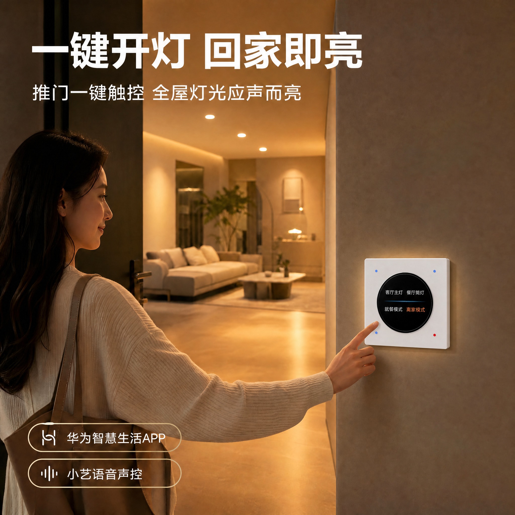[商品] 使用【图1】一键开灯回家即亮场景主图，将墙上的开关产… - 图片创意预览