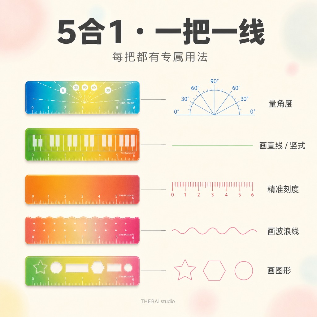 1:1方形构图，严格还原上传的THEBAI studio掌心尺… - 图片创意预览