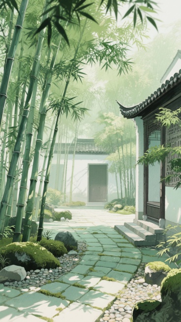 古风，绿色，庭院，江南竹林，不要人，二次元，细节丰富，生成10张预览效果