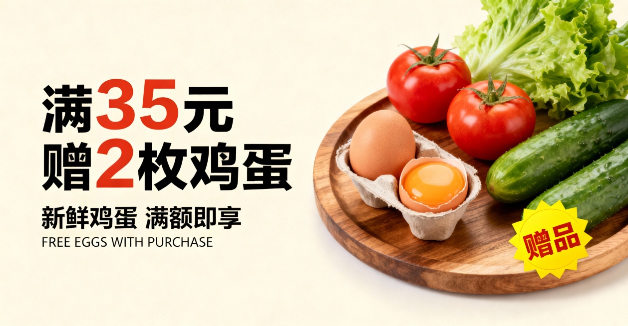 请使用真实商品图片设计3张正方形的生鲜超市推广图片，要求视觉吸引人，图片适当留白不要太满， 3张图片保持风格一致。第一张突出新店开业和店铺地址，地址是岳阳楼区观湖名筑B2栋商铺。第二张突出优惠信息，新预览效果