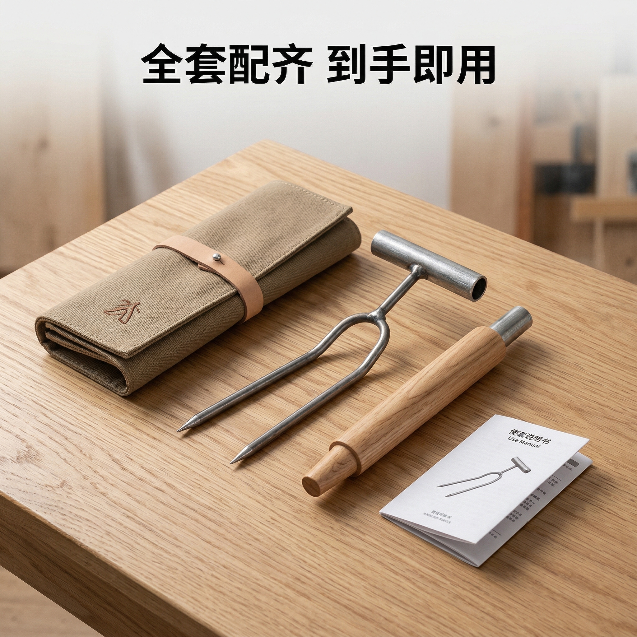 松土两齿叉详情图-套装展示，简约实用风格。两齿叉+替换木柄+收… - 图片创意预览