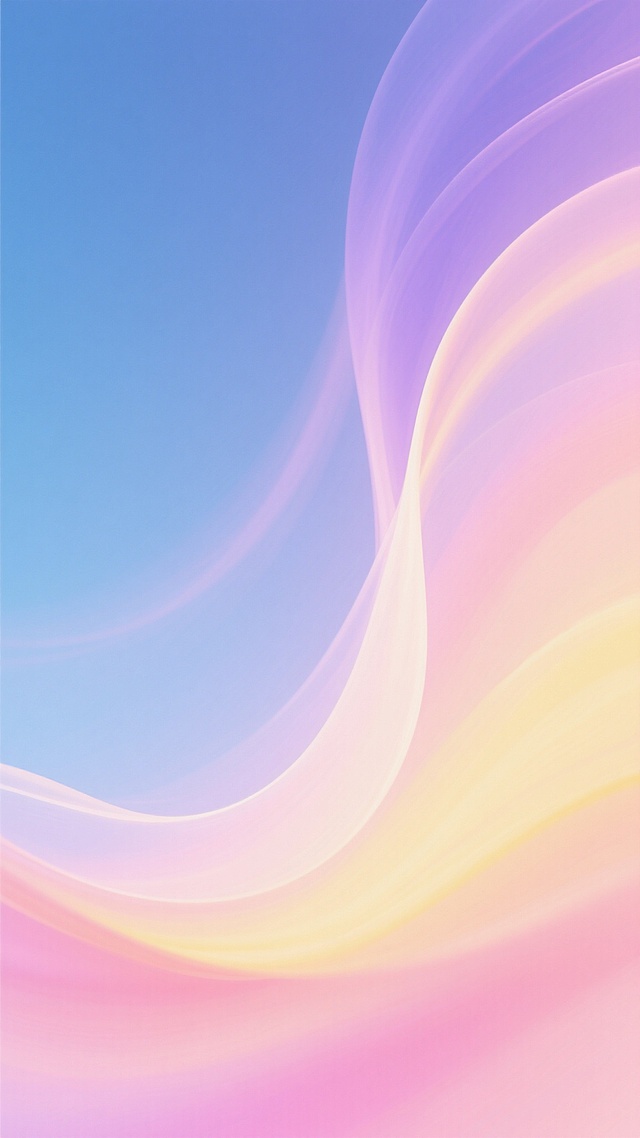 柔和的彩色渐变背景，以蓝色和紫色为主色调，粉色和黄色为辅助色，呈现出梦幻般的流动感，色彩过渡自然平滑，整体色调明亮柔和，营造出宁静而浪漫的氛围。